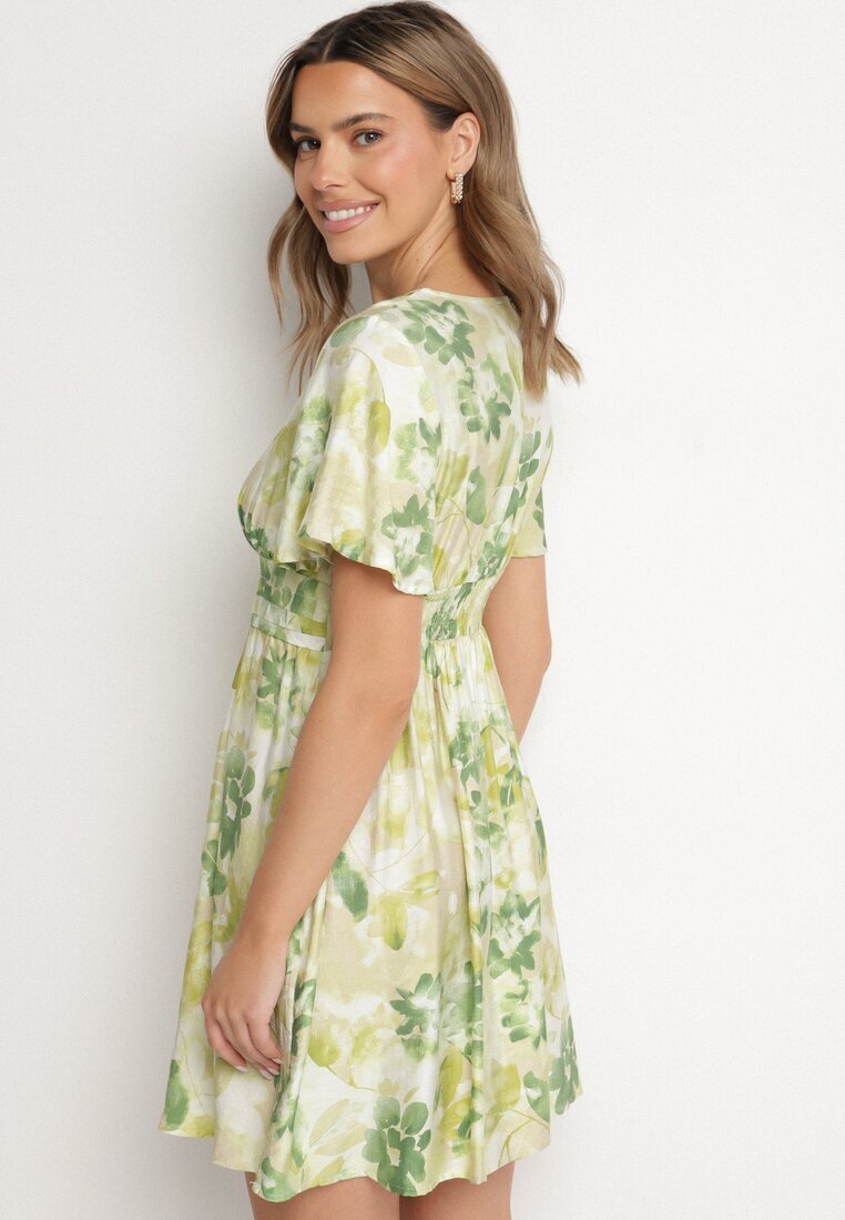 unigirl Rochie Verde cu Decolteu Petrecut cu Viscoză cu Flori Sovedia