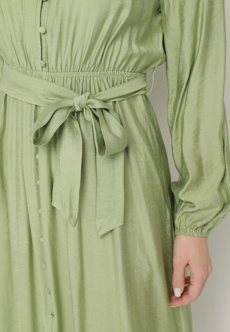 unigirl Rochie Verde cu Vâscoză cu o Croială Evazată cu Legătură și Broderie Velvania