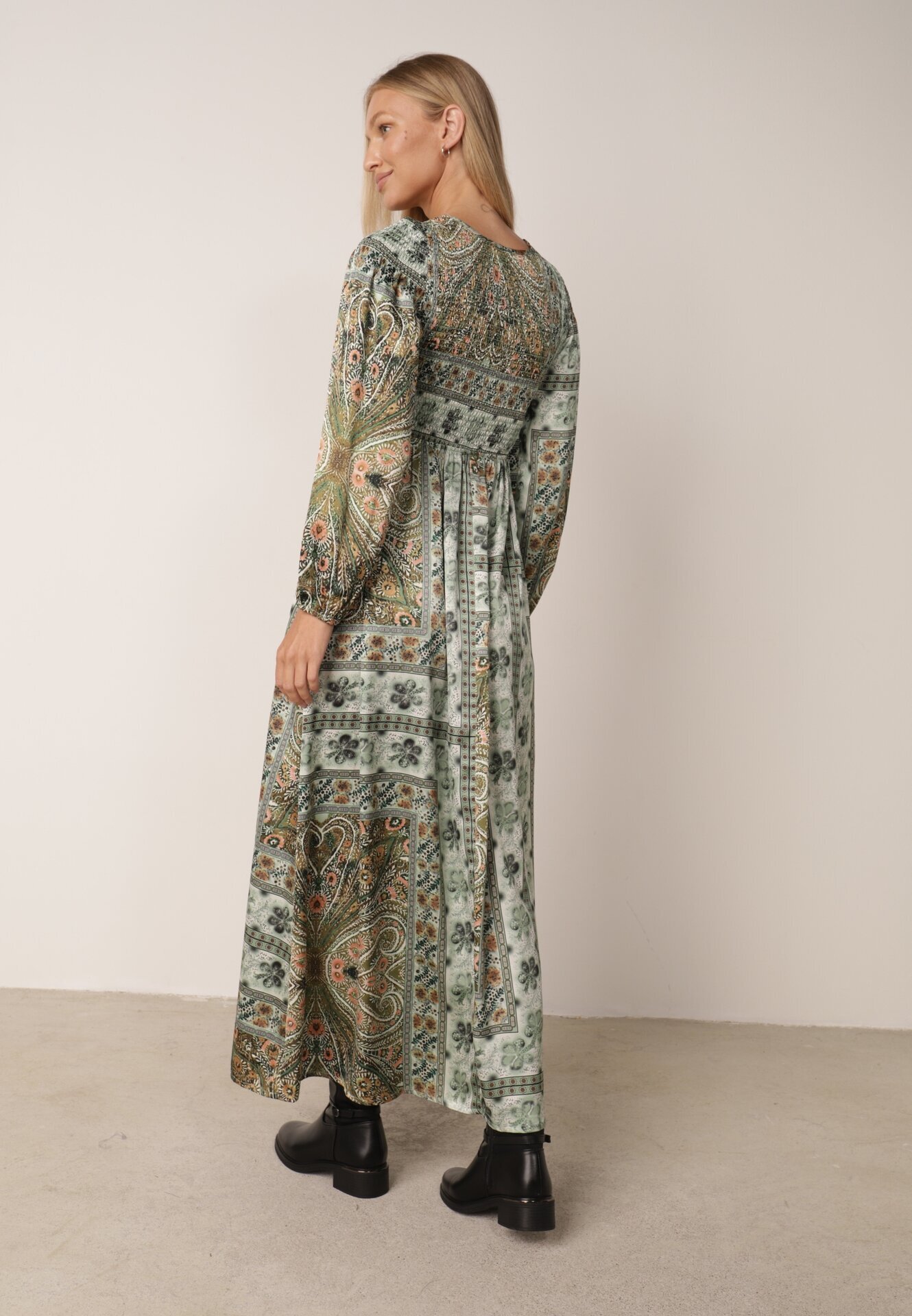 unigirl Rochie Verde în Stil Boho cu Croi Evazat și Mâneci Bufante Ertiana