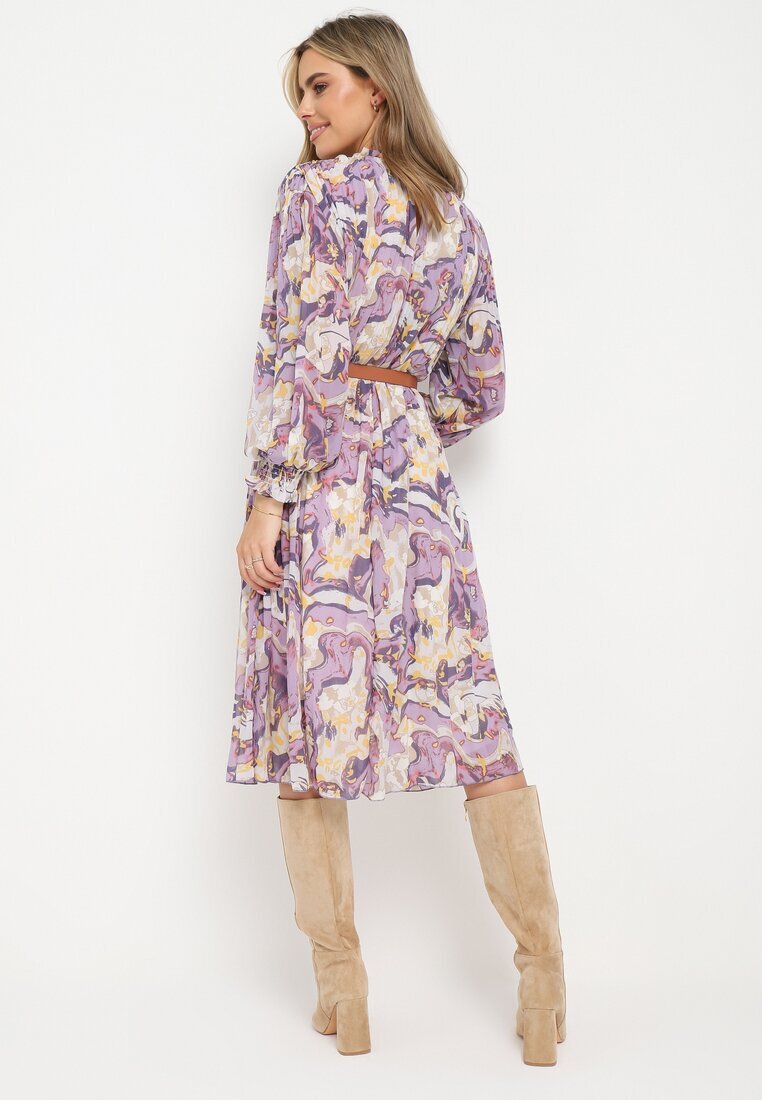 unigirl Rochie Violet Midi din Țesătură Plisată cu Curea cu Cataramă Siaha