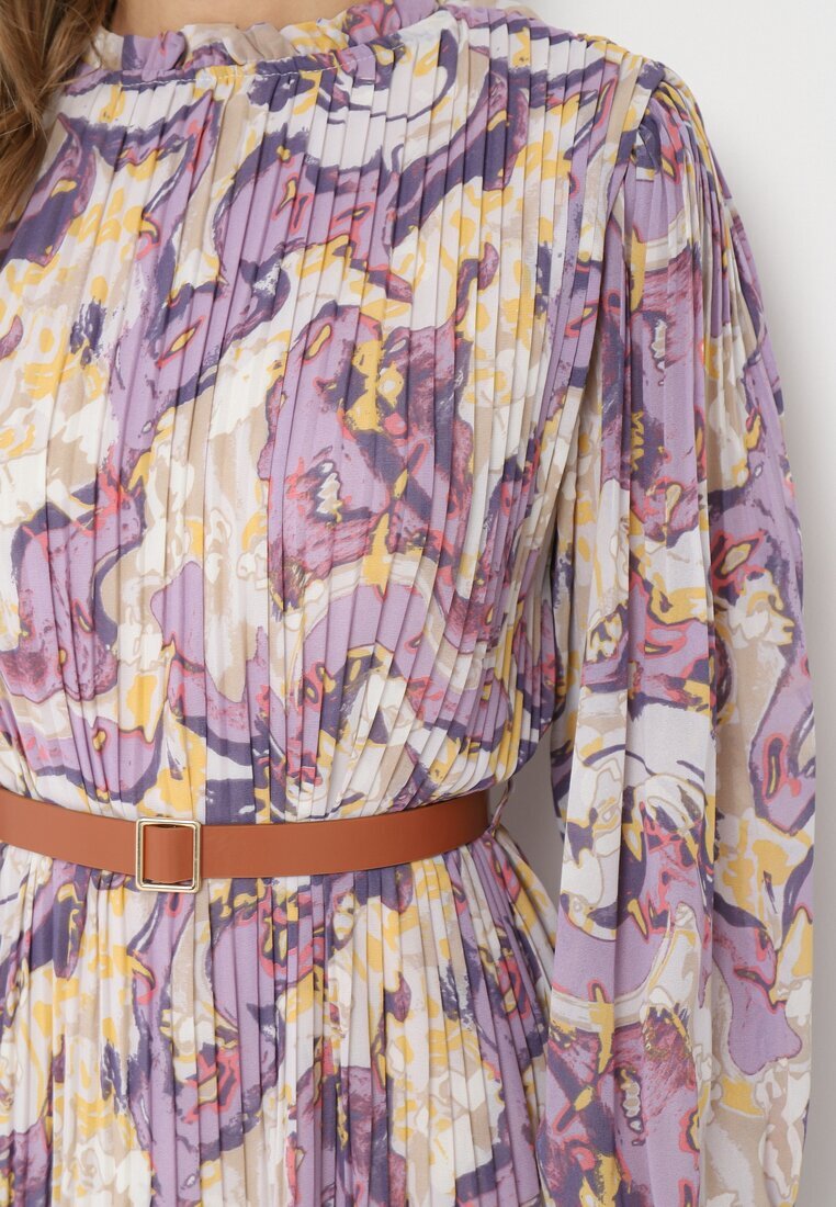 unigirl Rochie Violet Midi din Țesătură Plisată cu Curea cu Cataramă Siaha