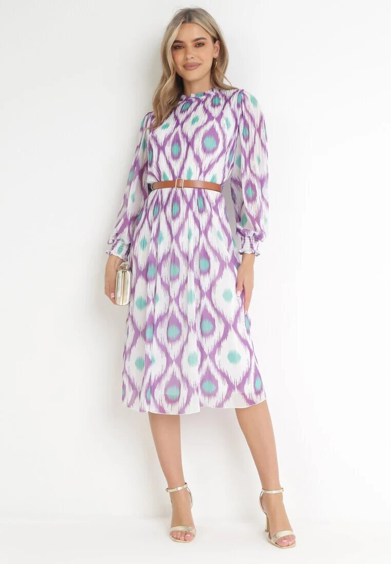 unigirl Rochie Violetă Tip cutie Midi cu plisare și curea Neromeda