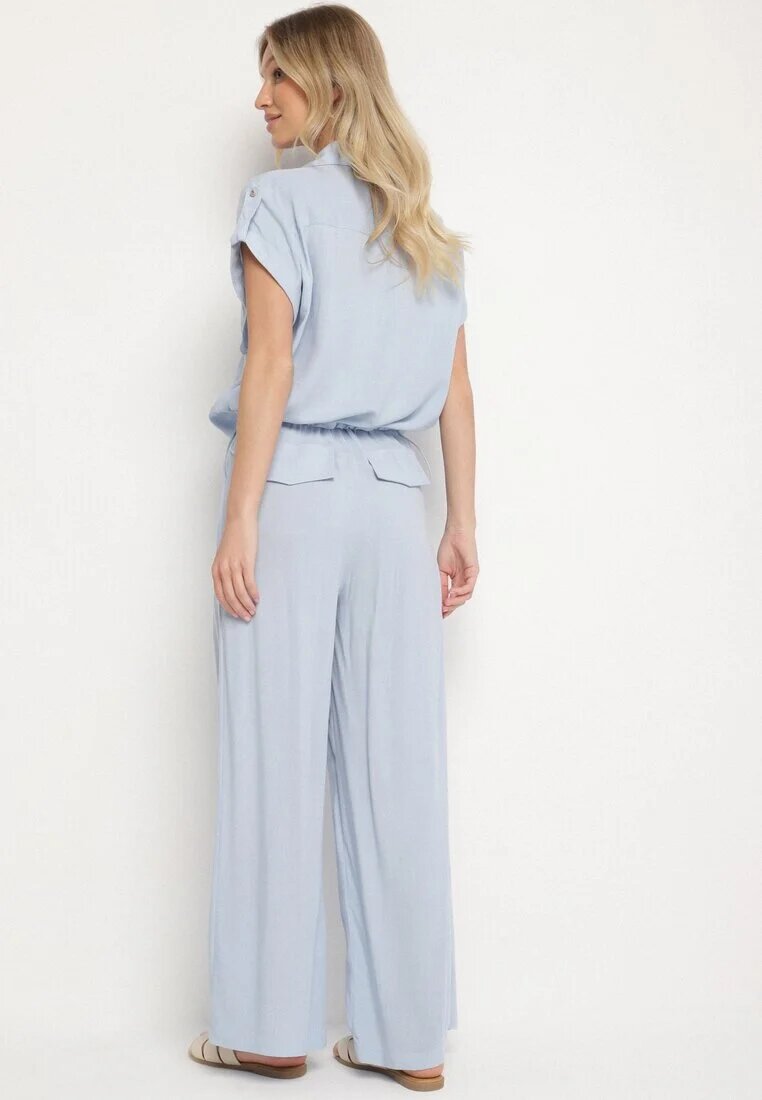unigirl Set Albastru Din viscoză Cămașă cu Buzunare Decorative și Pantaloni Rinesella