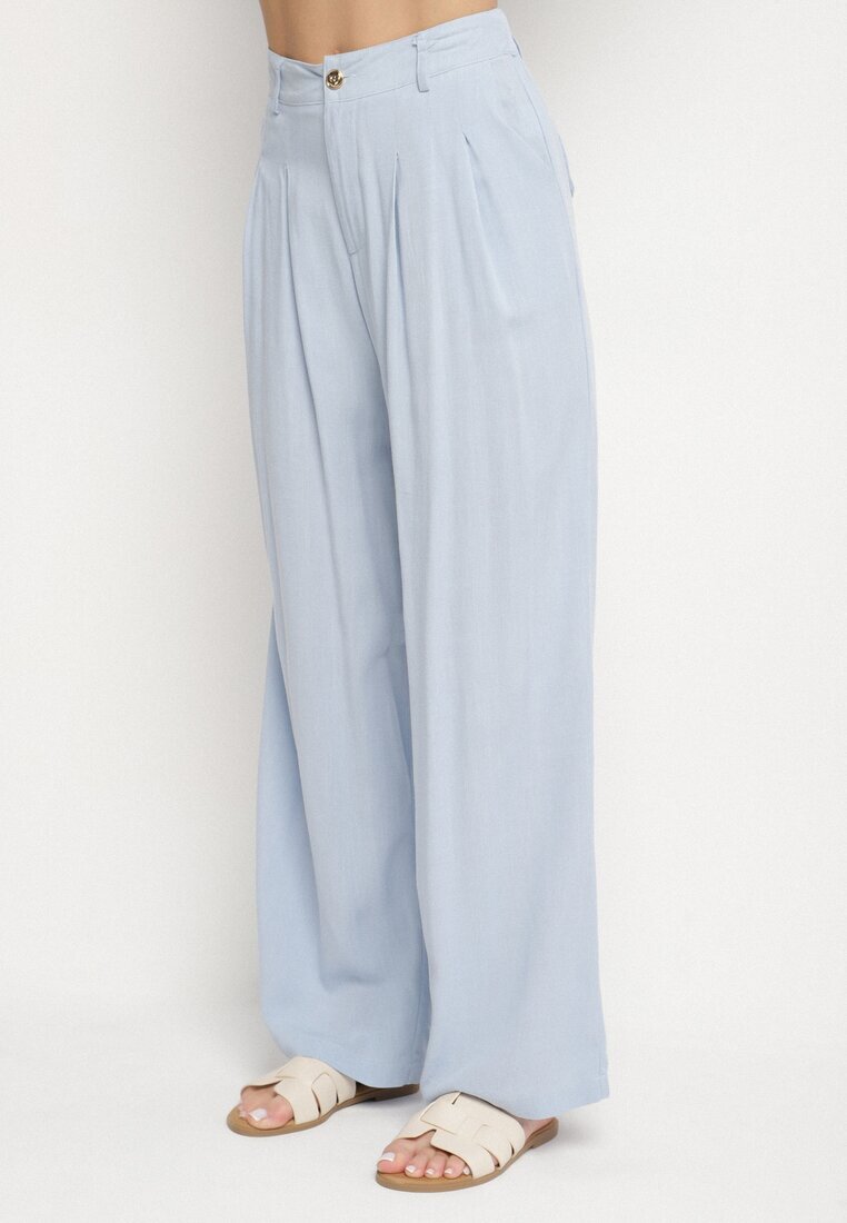 unigirl Set Albastru Din viscoză Cămașă cu Buzunare Decorative și Pantaloni Rinesella