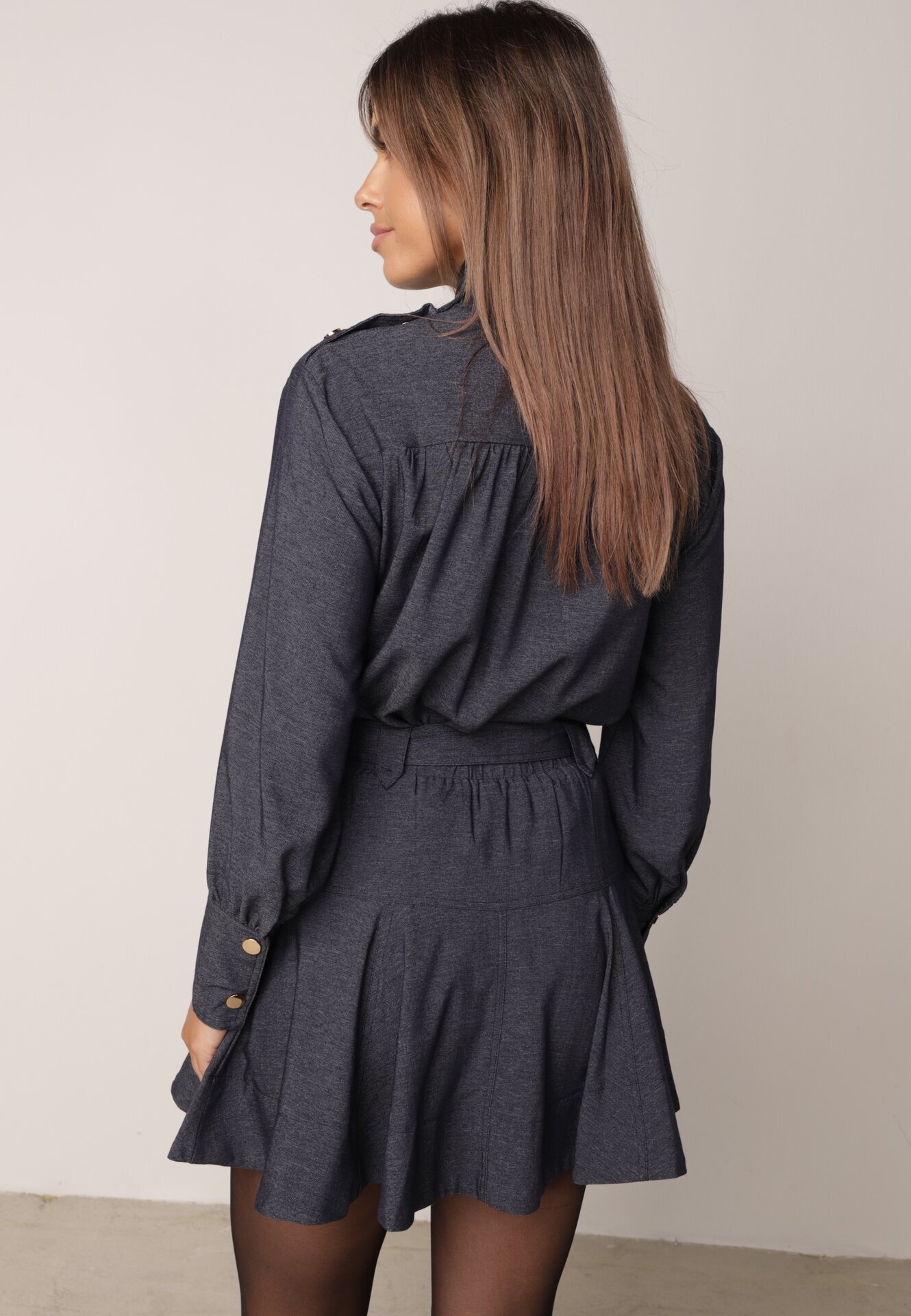 unigirl Set stil utility din viscoză: cămașă oversize și fustă evazată Pileni Bleumarin