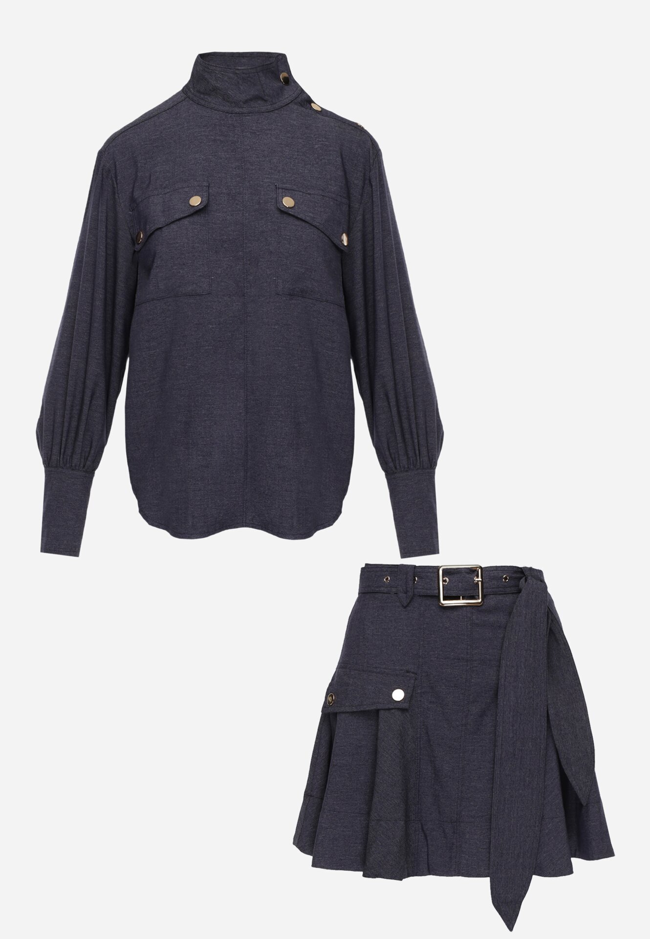 unigirl Set stil utility din viscoză: cămașă oversize și fustă evazată Pileni Bleumarin