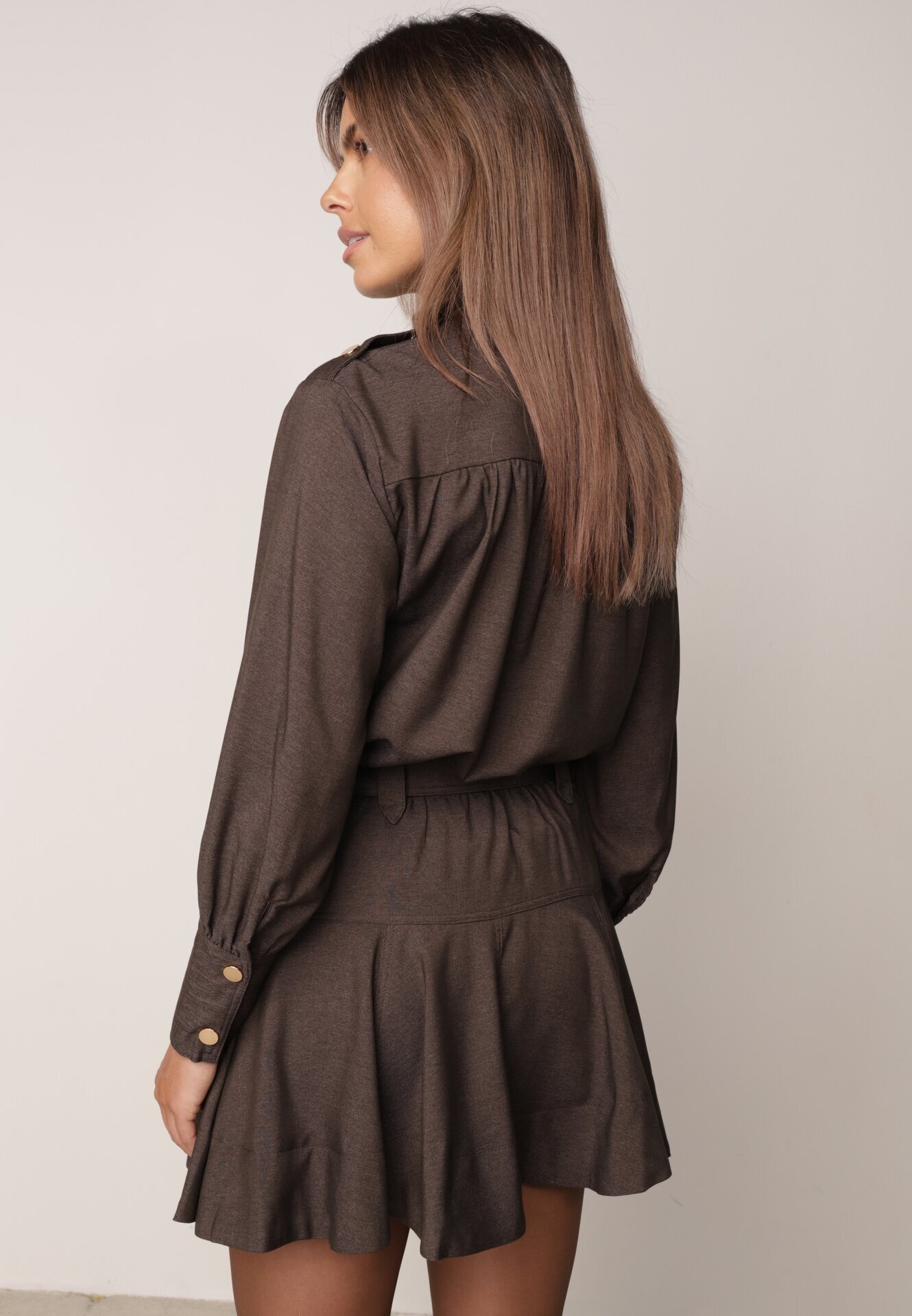 unigirl Set stil utility din viscoză: cămașă oversize și fustă evazată Pileni Maro