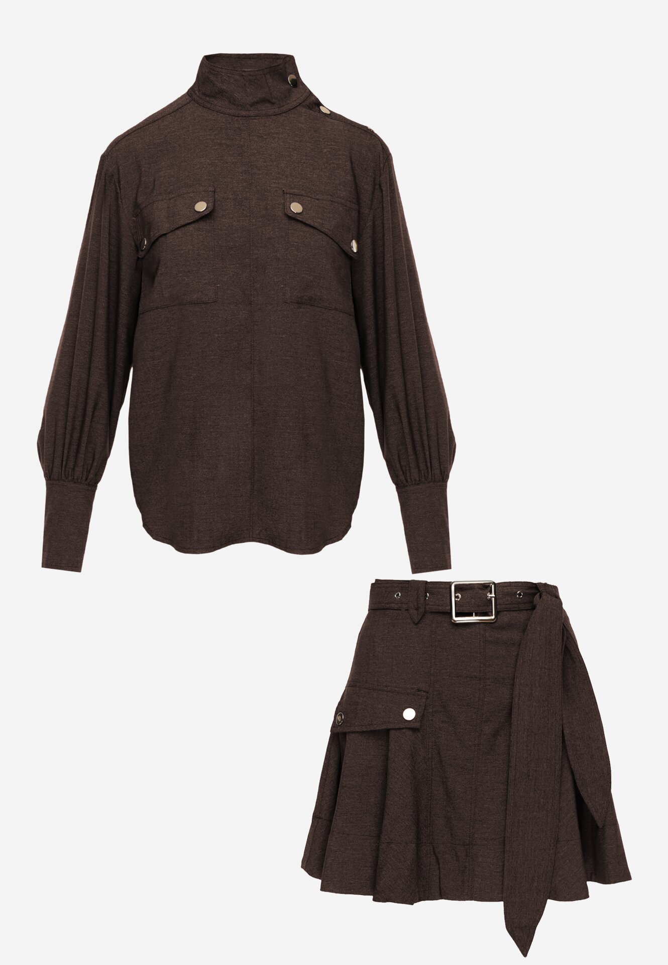 unigirl Set stil utility din viscoză: cămașă oversize și fustă evazată Pileni Maro