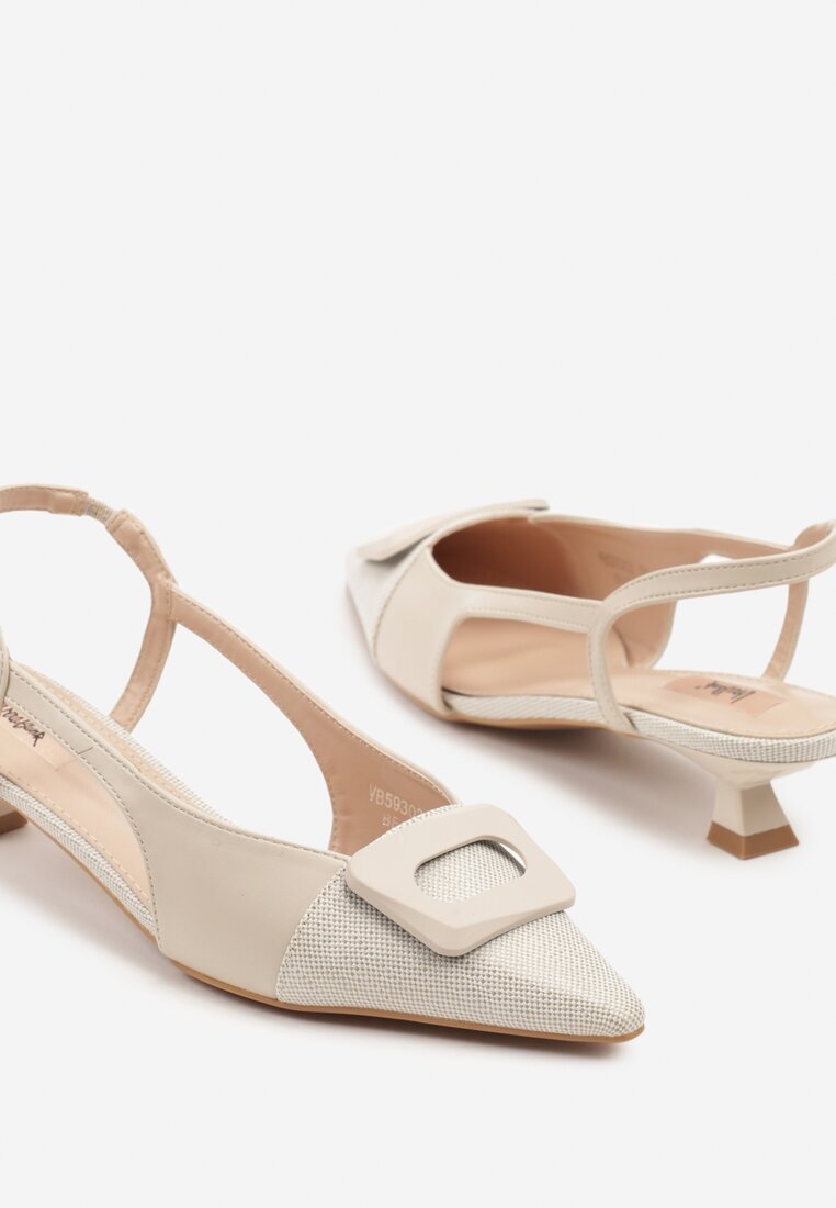 vera blum Sandale bej deschis cu toc tip kitten heel cu ornament geometric Tillio