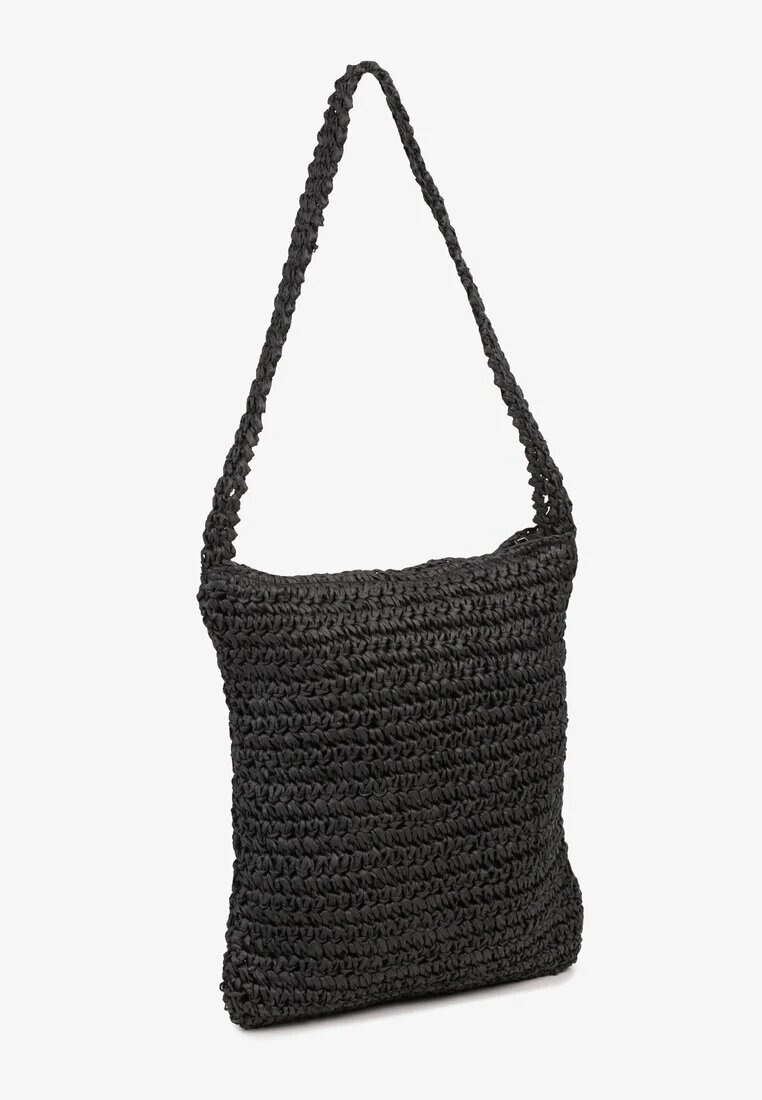 versoli Geantă Neagră Rotundă în Stil Boho cu Ciucuri Xarauri