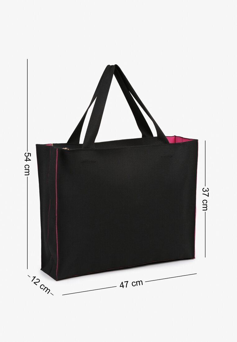 versoli Geantă Negru-Fuchsia Shopper Textilă Cu inscripție Cu fermoar Saliretia