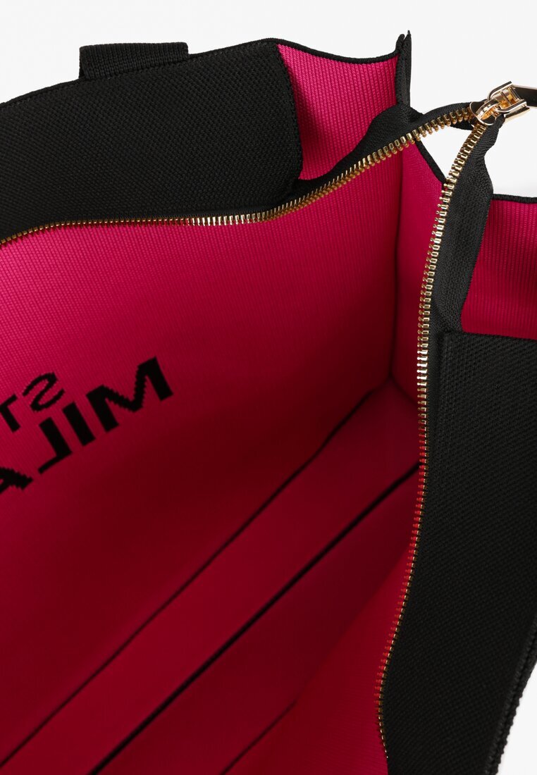 versoli Geantă Negru-Fuchsia Shopper Textilă Cu inscripție Cu fermoar Saliretia
