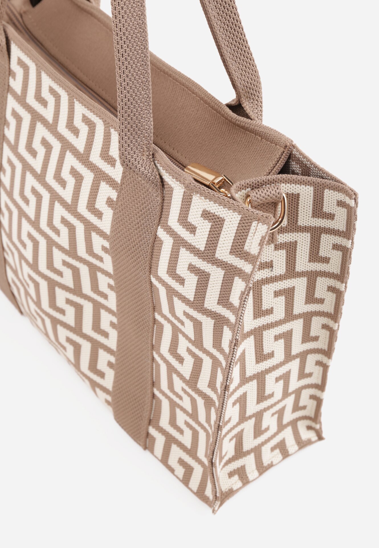 versoli Geantă shopper din material textil cu model geometric cu mânere și curea Vlada Bej