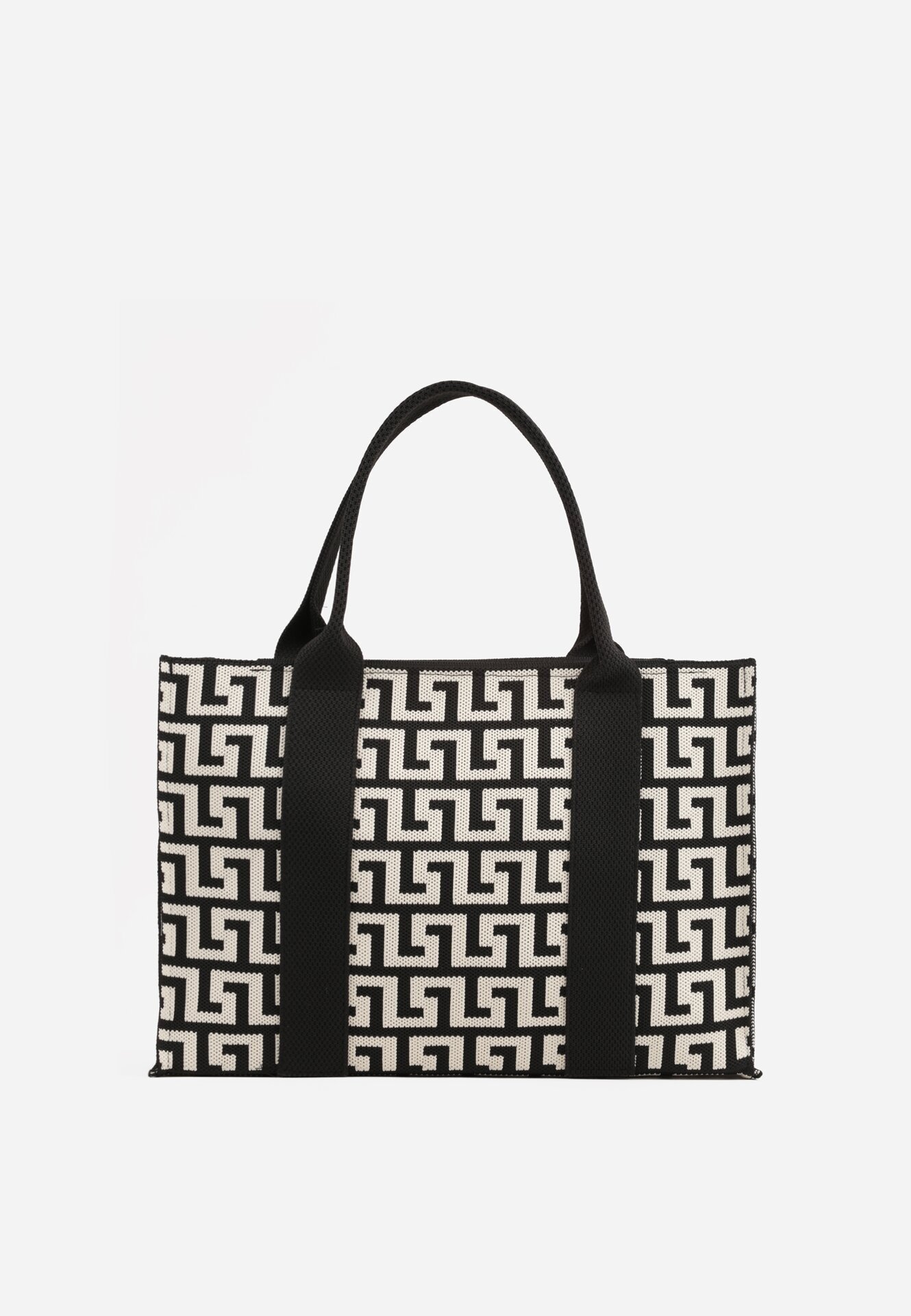 versoli Geantă shopper din material textil cu model geometric cu mânere și curea Vlada Neagră