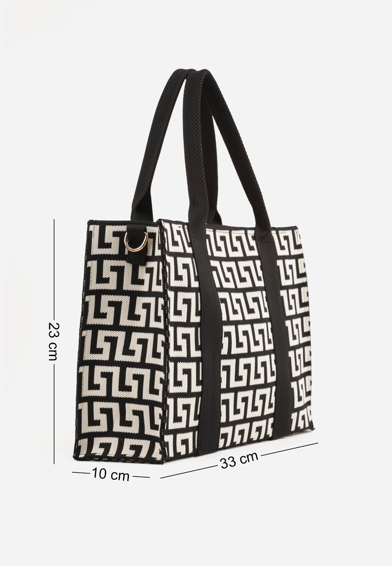 versoli Geantă shopper din material textil cu model geometric cu mânere și curea Vlada Neagră