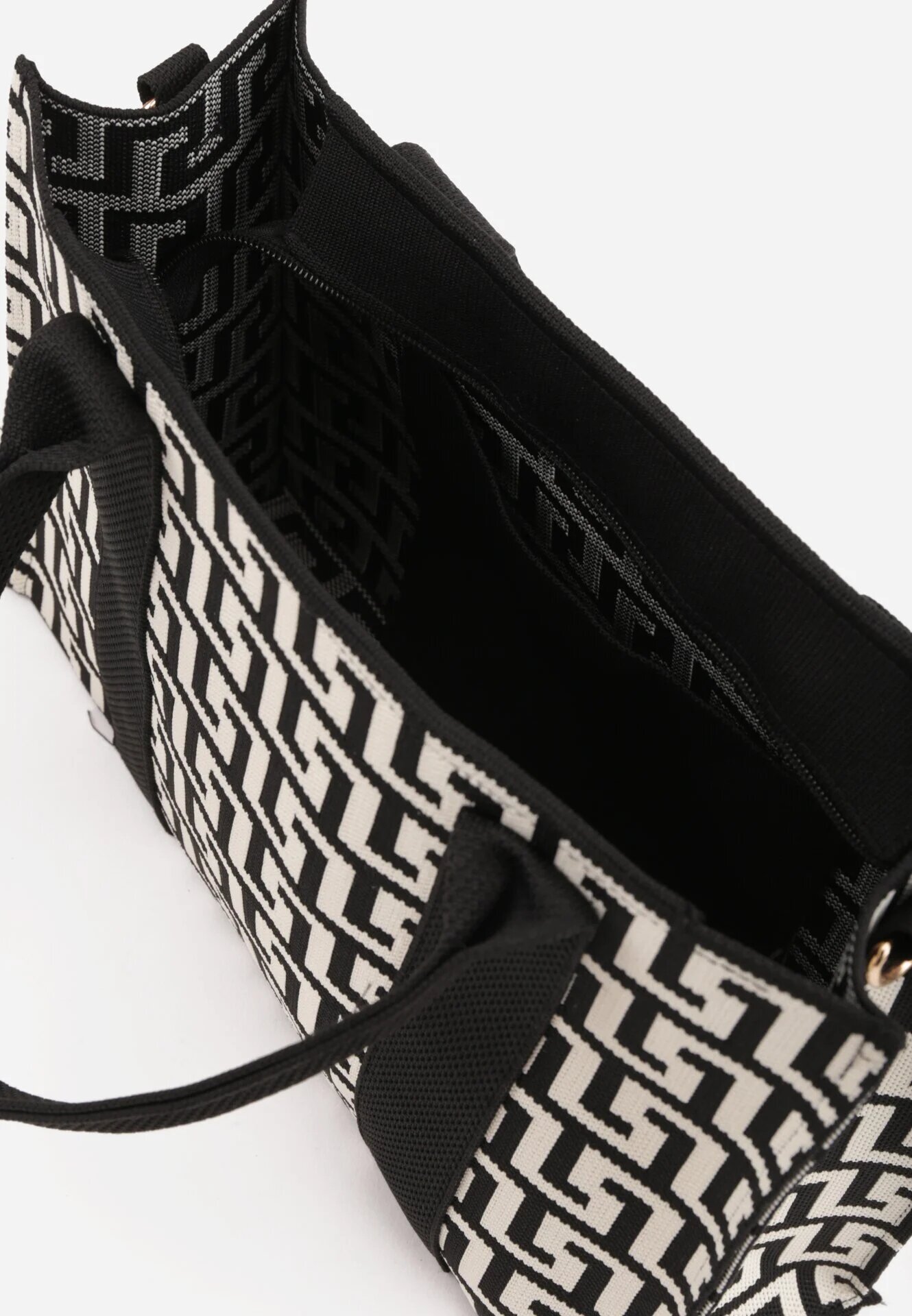 versoli Geantă shopper din material textil cu model geometric cu mânere și curea Vlada Neagră
