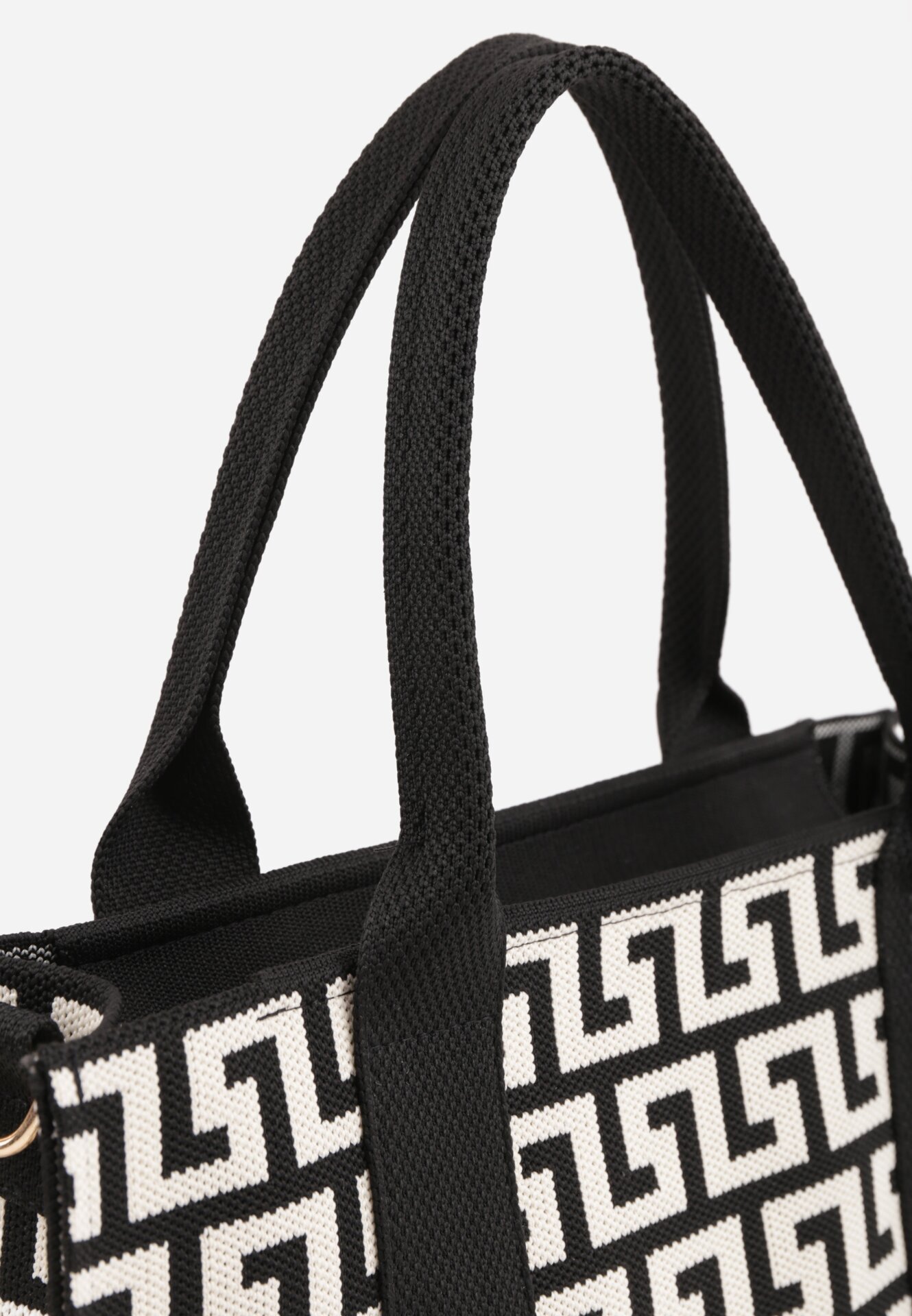 versoli Geantă shopper din material textil cu model geometric cu mânere și curea Vlada Neagră