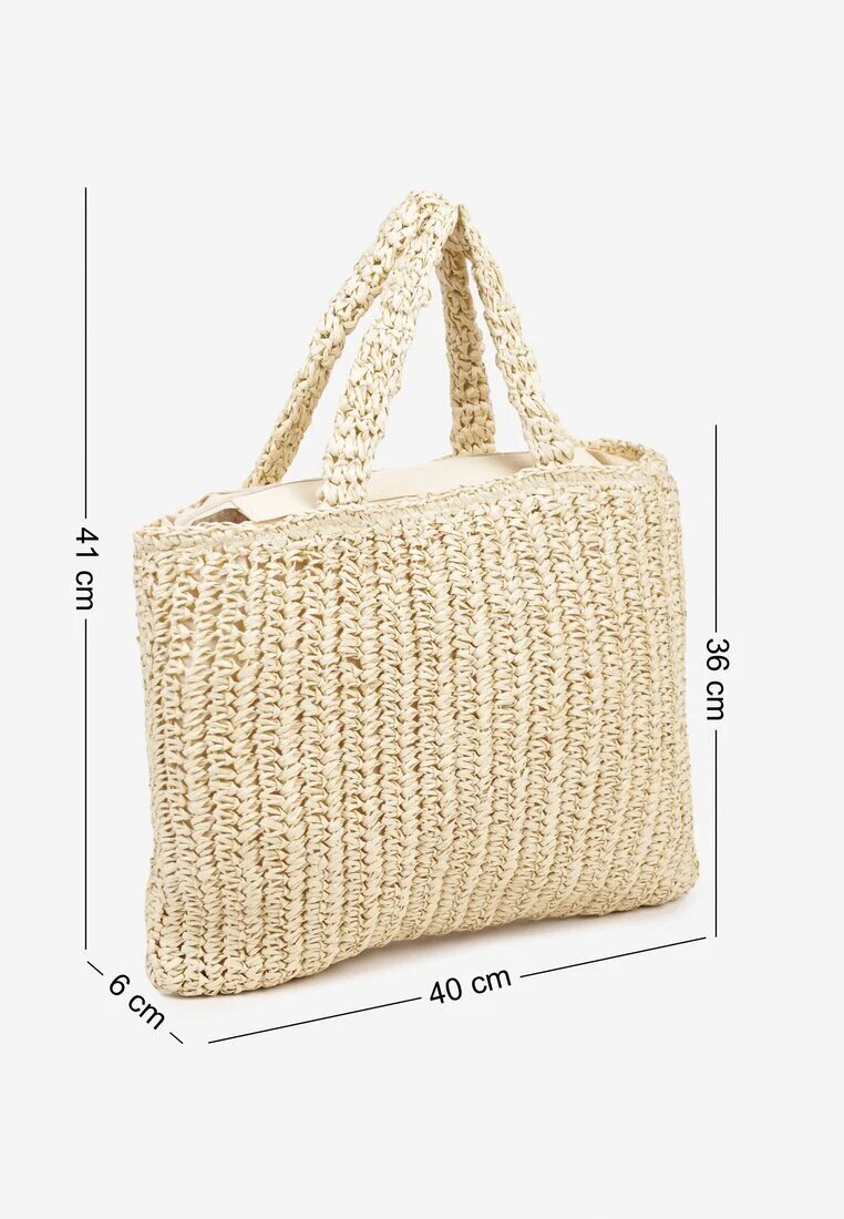 versoli Geantă Shopper Împletită Bej cu Inscripție Odaville