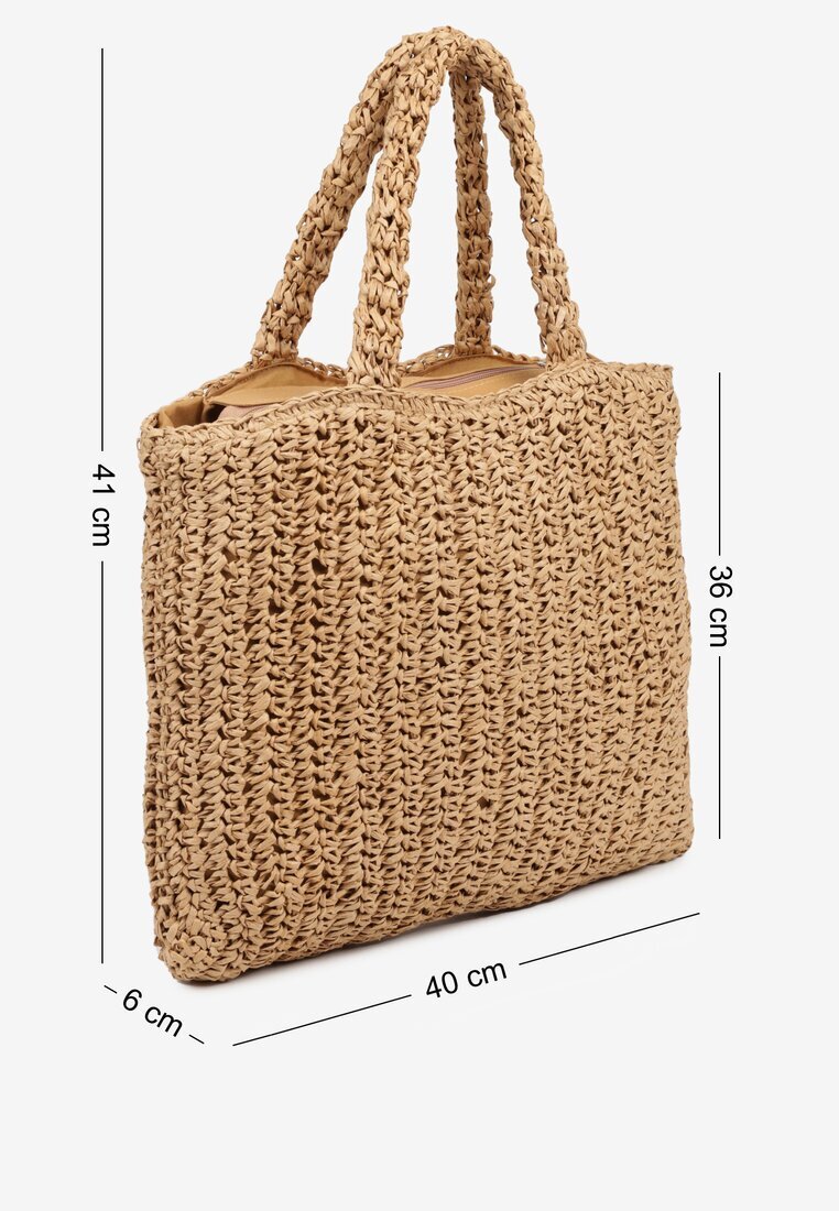 versoli Geantă Shopper Împletită Bej închis cu Textul Odaville