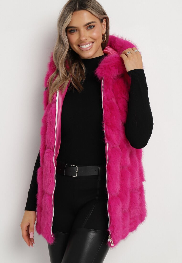  Vestă fuchsia de blană cu glugă Sophal