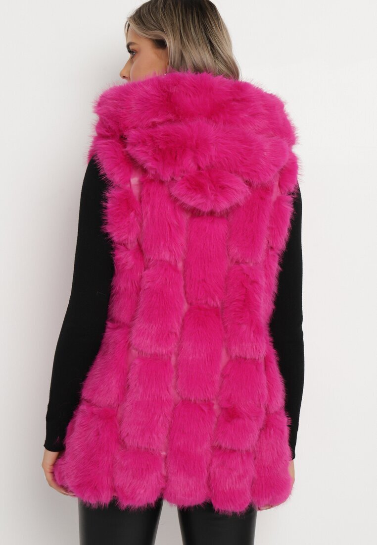  Vestă fuchsia de blană cu glugă Sophal