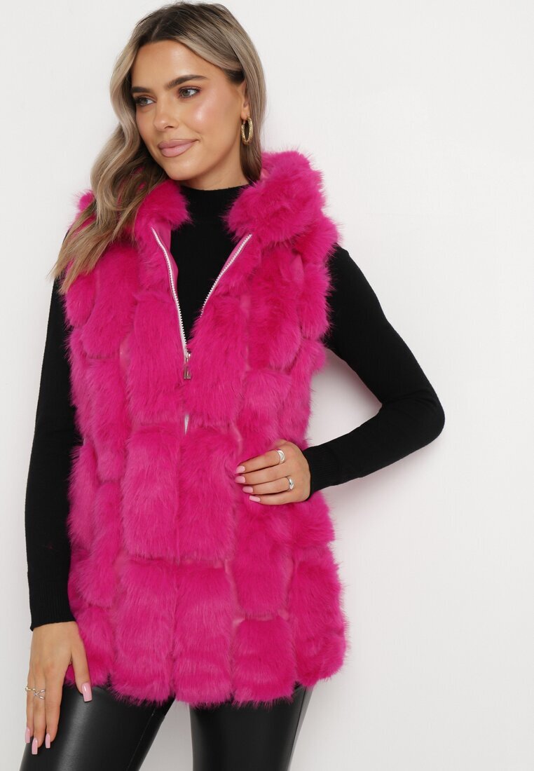  Vestă fuchsia de blană cu glugă Sophal