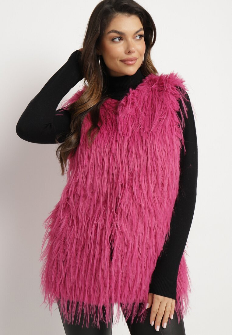  Vestă Fucsia Din blană cu buzunare oblice Venzira