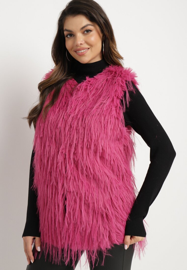  Vestă Fucsia Din blană cu buzunare oblice Venzira