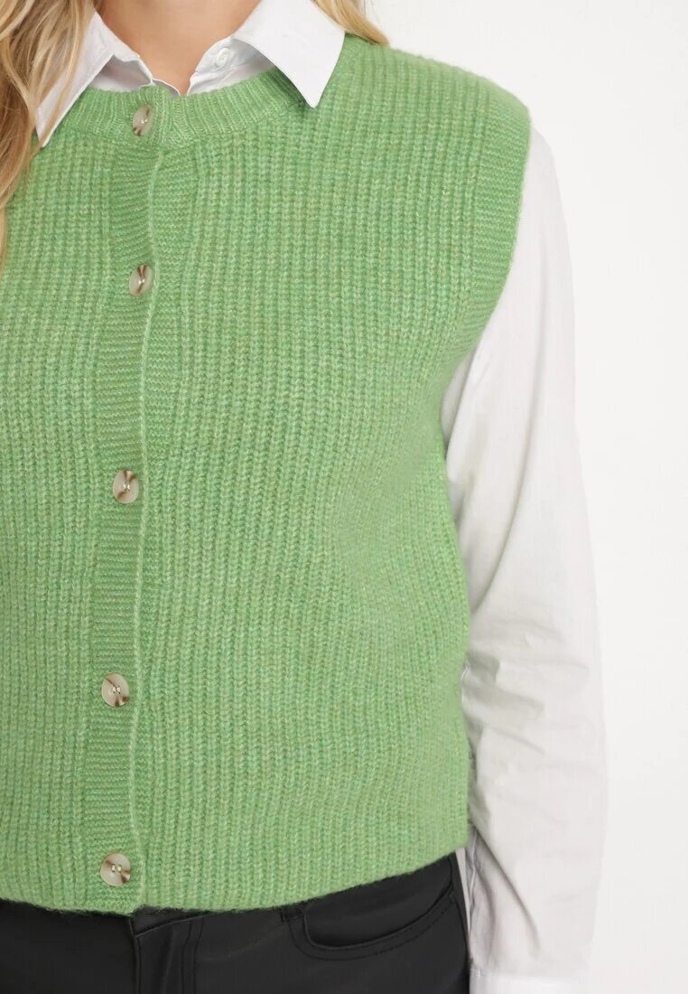  Vestă Tricotată Verde cu Lână Încheiată cu nasturi Savaras