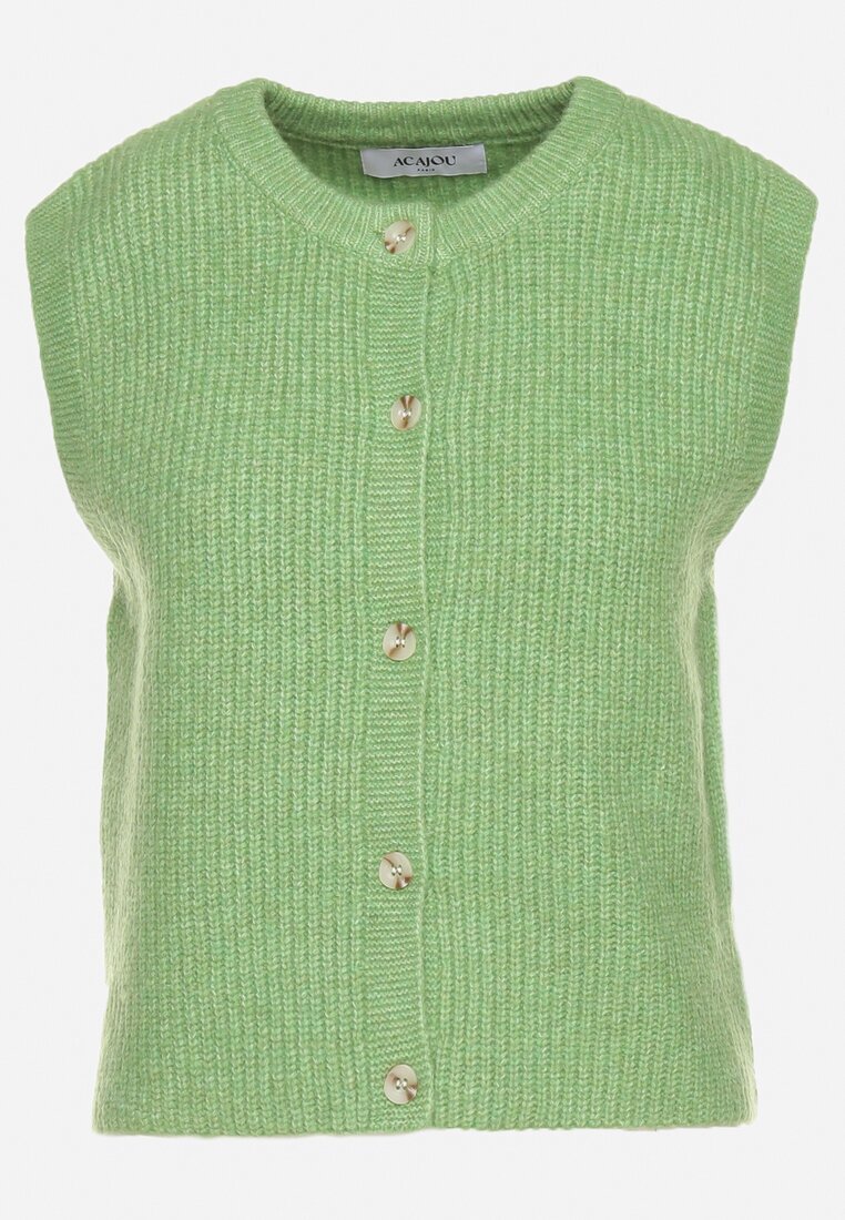  Vestă Tricotată Verde cu Lână Încheiată cu nasturi Savaras