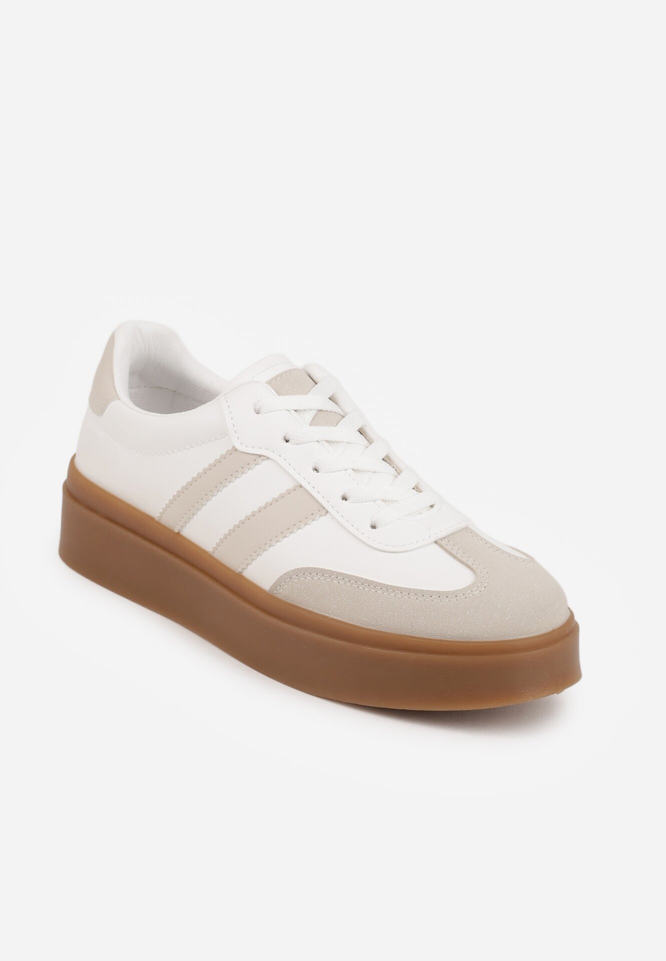 via giulia Sneakers Alb-Bej în Stil Tenisi cu Dungi Nilomira