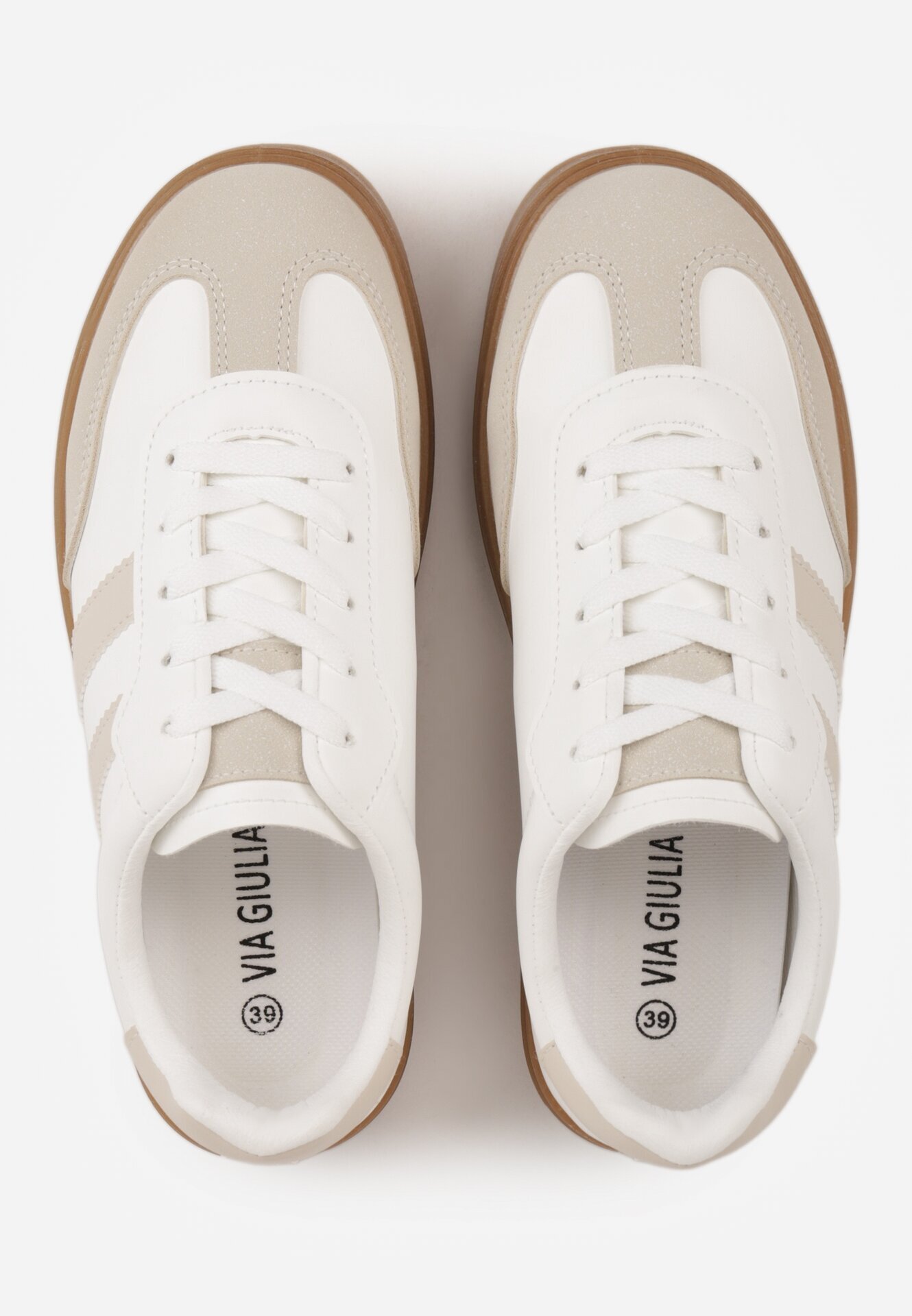 via giulia Sneakers Alb-Bej în Stil Tenisi cu Dungi Nilomira