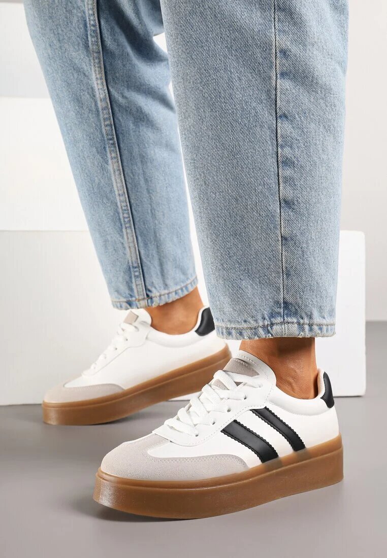 via giulia Sneakers Alb-Negru în Stil Tenis cu Dungi Nilomira