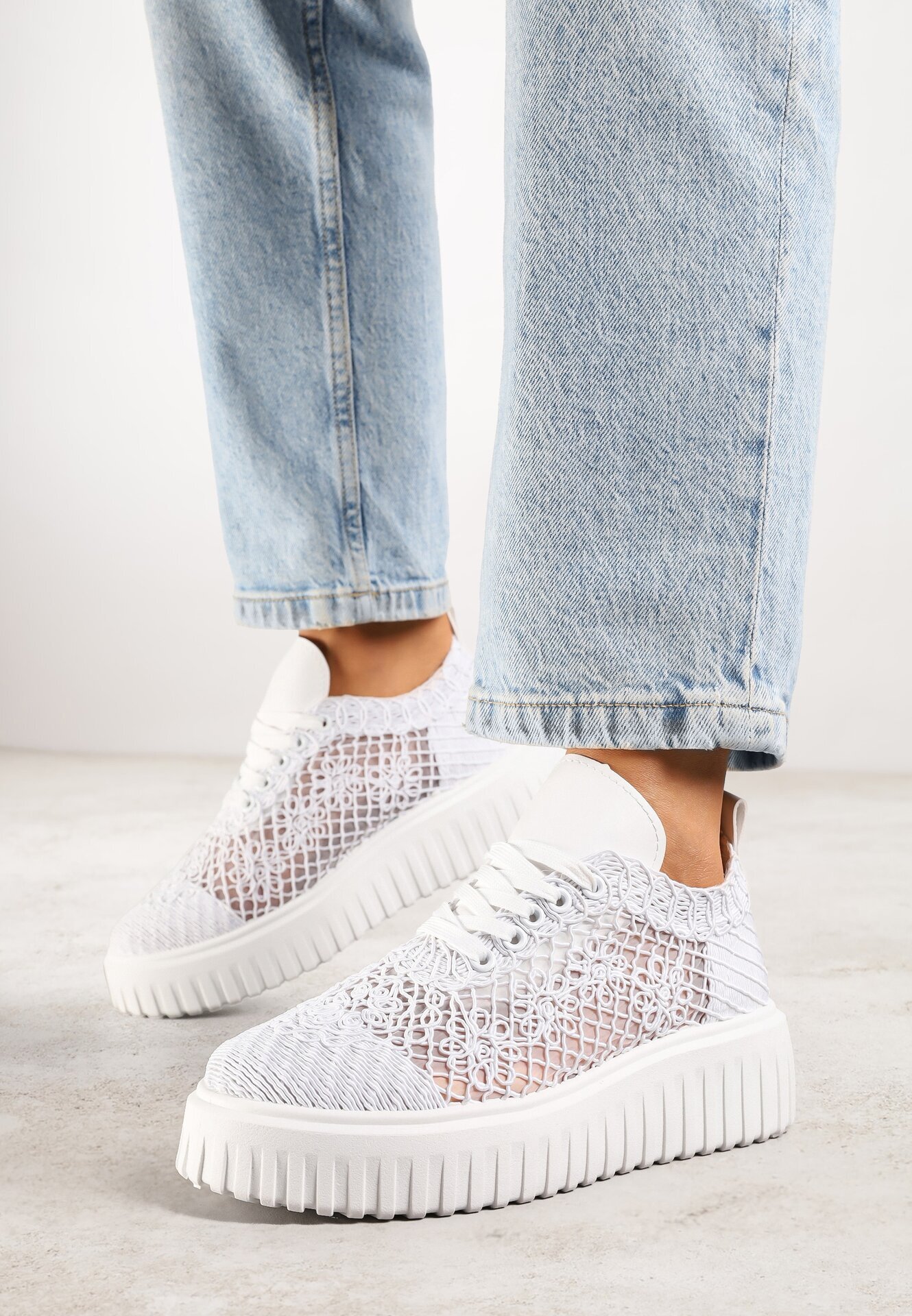 vices Adidași Albi Ajurate pe Talpă Groasă cu Relief Luminise