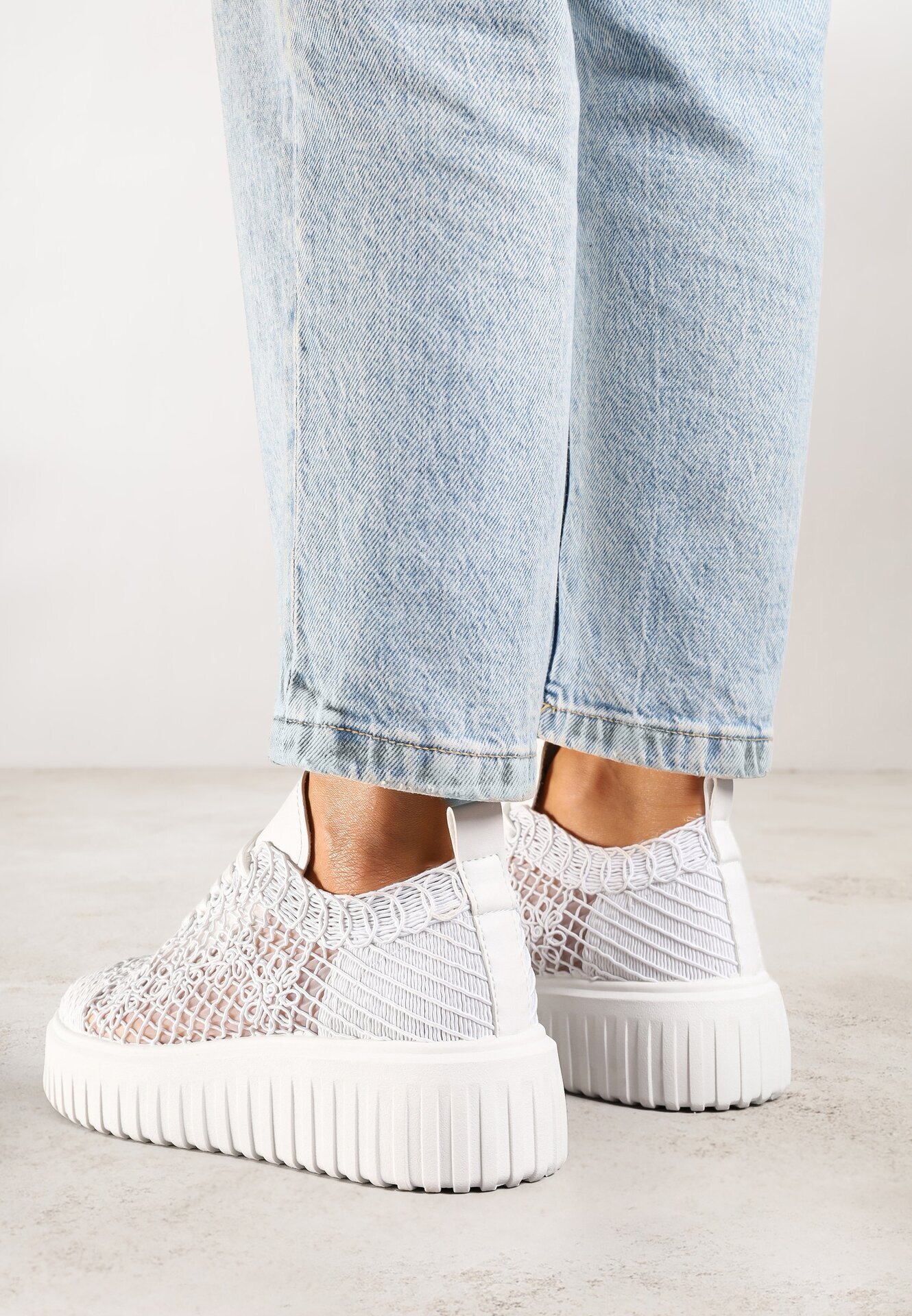 vices Adidași Albi Ajurate pe Talpă Groasă cu Relief Luminise