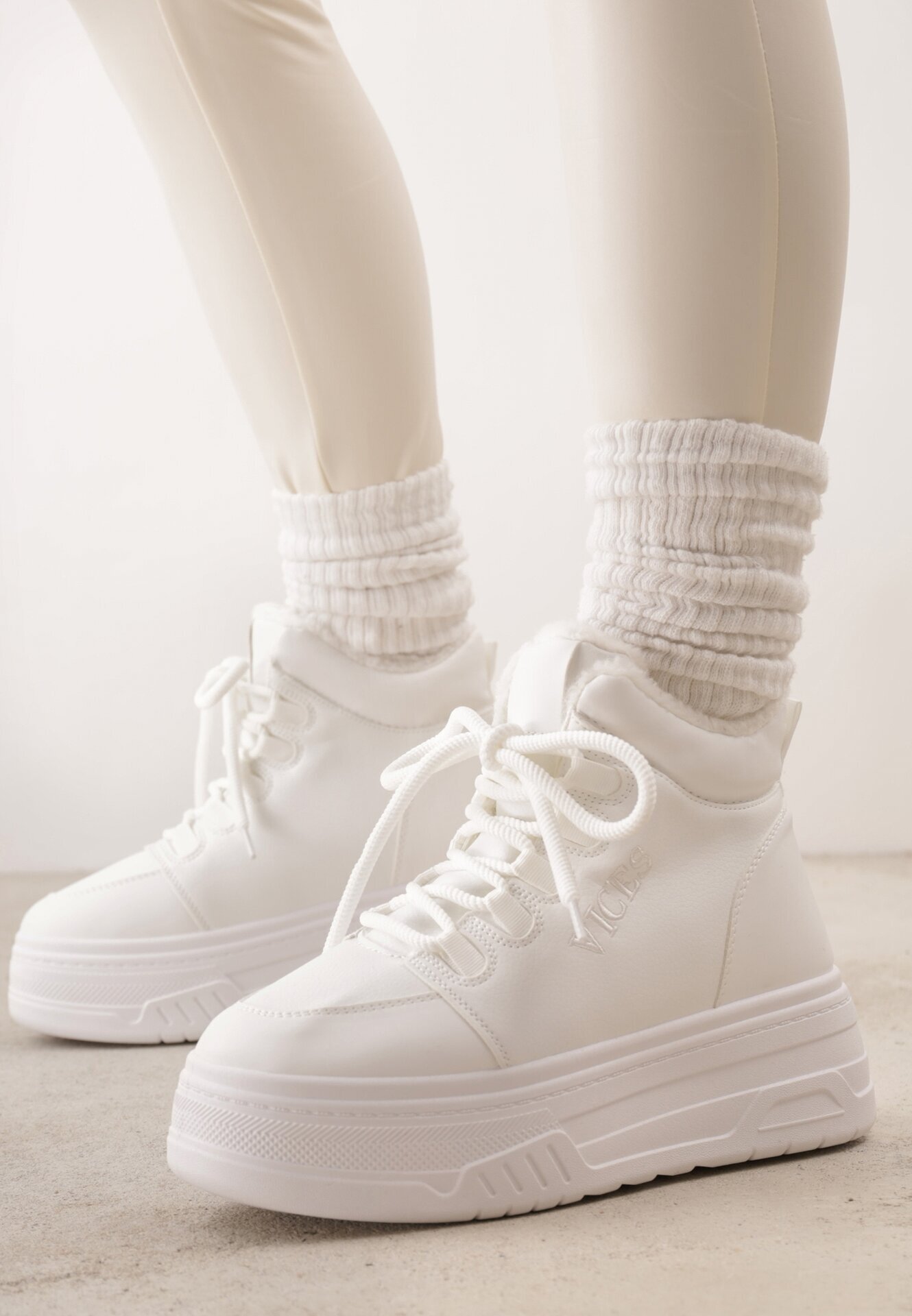 vices Adidași Albi pe Platformă Izolate cu Blană Leanelitia