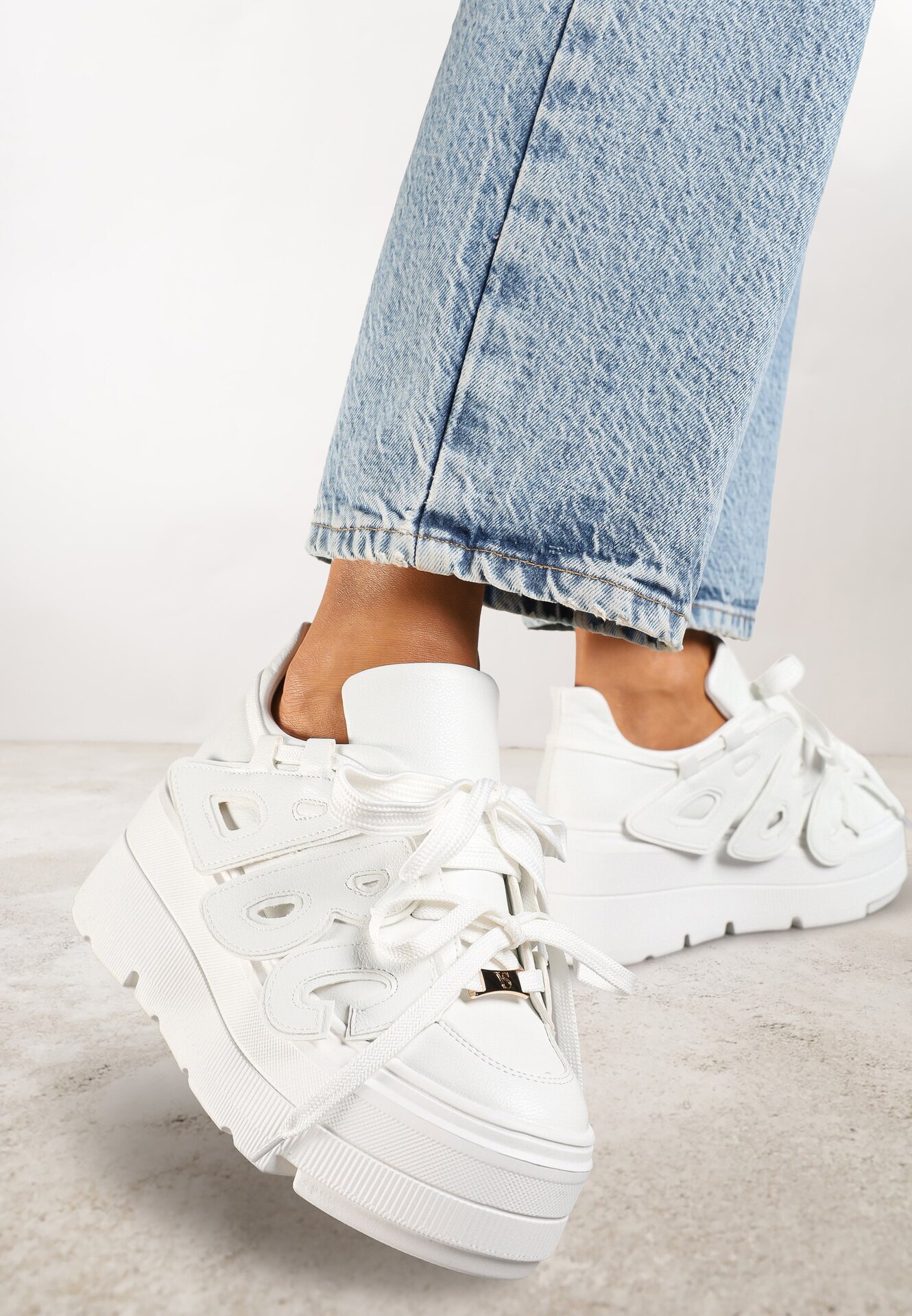vices Adidași Albi Plati cu Șiret Dublu cu Decor 3D Nelarissa