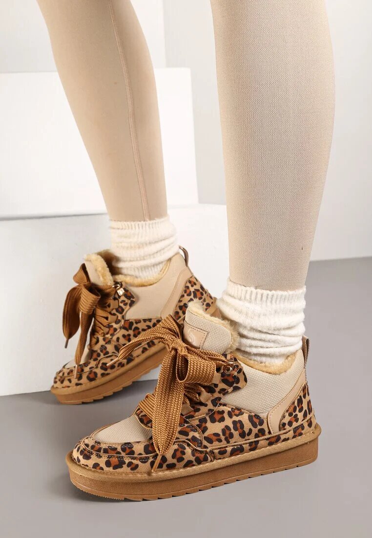 vices Adidași Maro în stil cizme de zăpadă Căptușiți cu șireturi late și model leopard Rennith