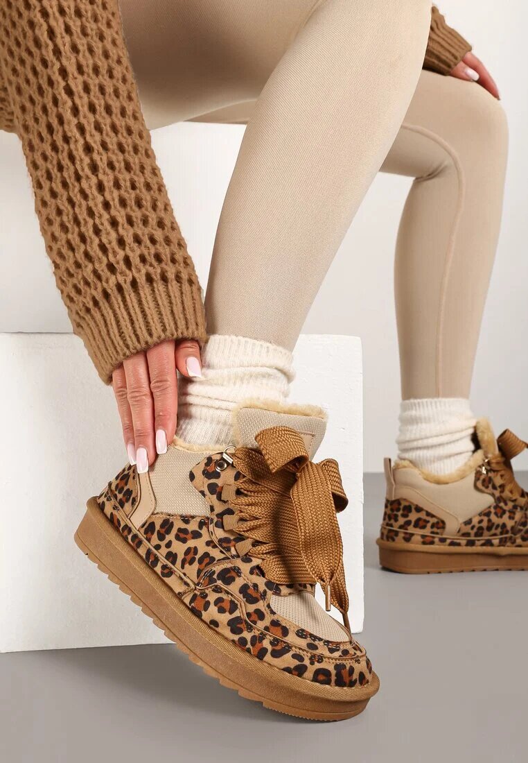 vices Adidași Maro în stil cizme de zăpadă Căptușiți cu șireturi late și model leopard Rennith