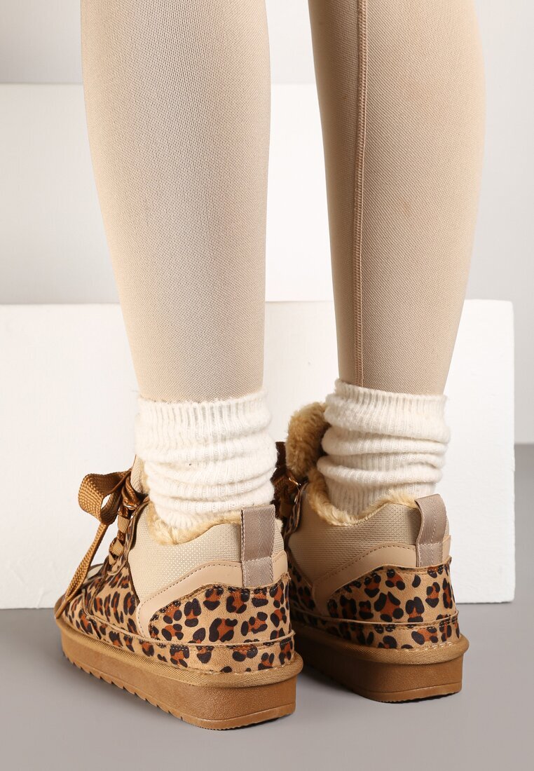vices Adidași Maro în stil cizme de zăpadă Căptușiți cu șireturi late și model leopard Rennith