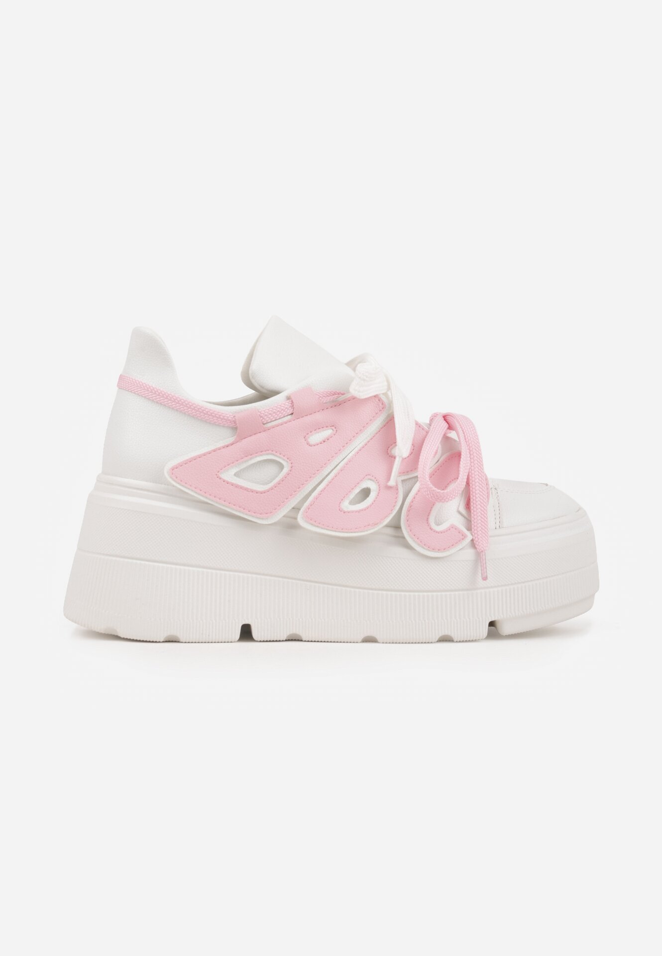 vices Adidași Plati Alb-Roz cu Șiret Dublu cu Ornament 3D Nelarissa