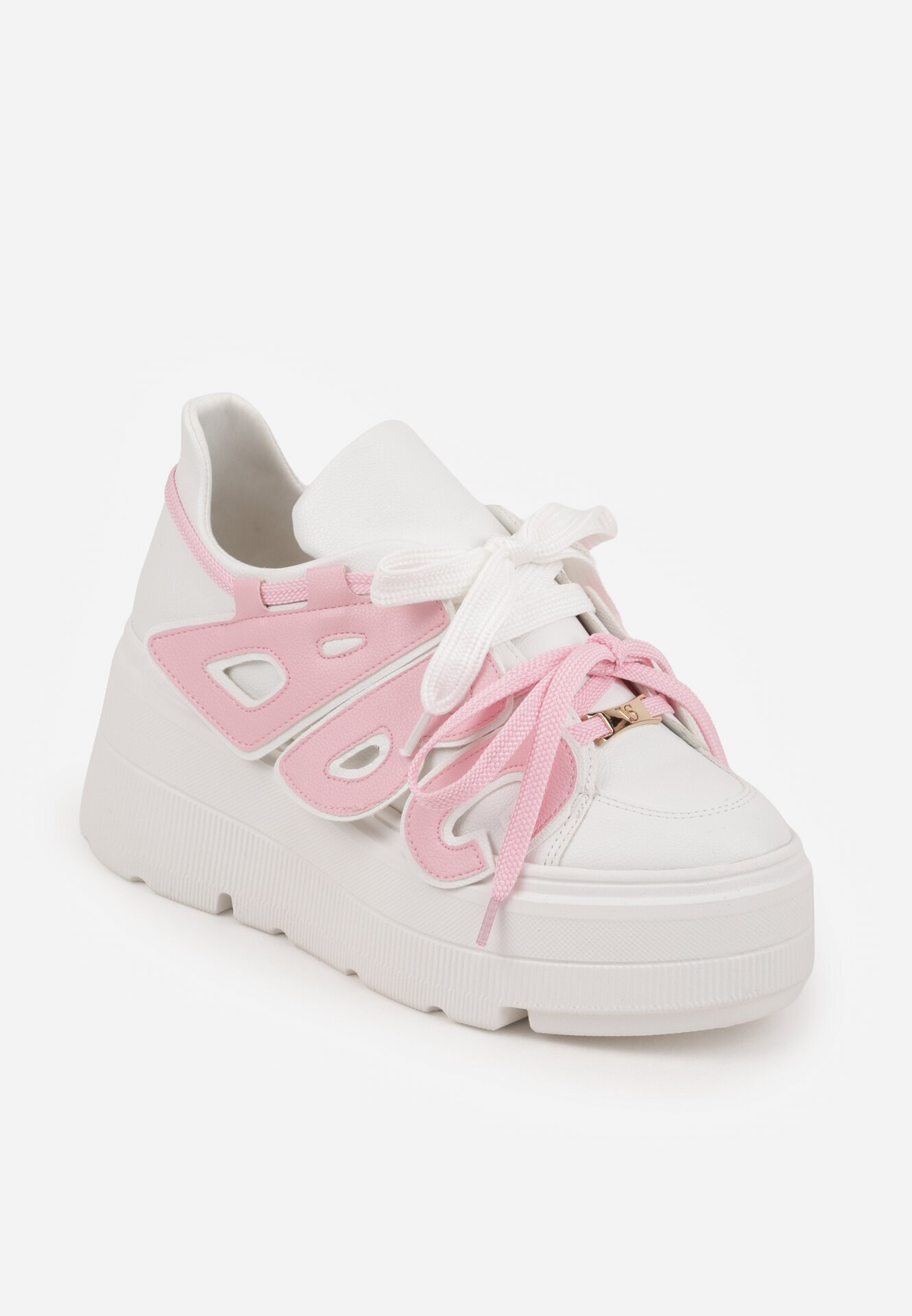 vices Adidași Plati Alb-Roz cu Șiret Dublu cu Ornament 3D Nelarissa