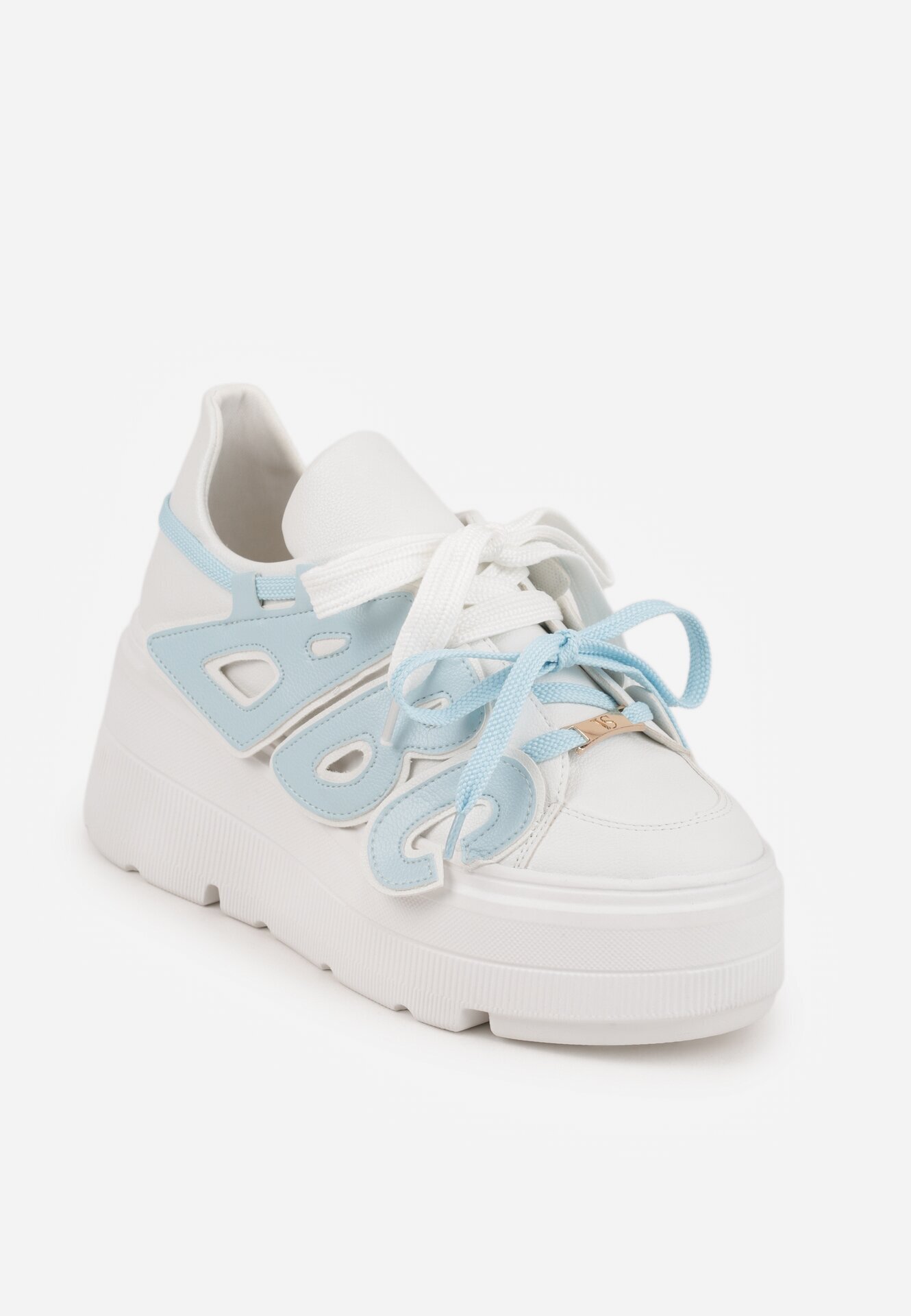 vices Adidași Plati Albi-Albaștri cu Șiret Dublu cu Ornament 3D Nelarissa