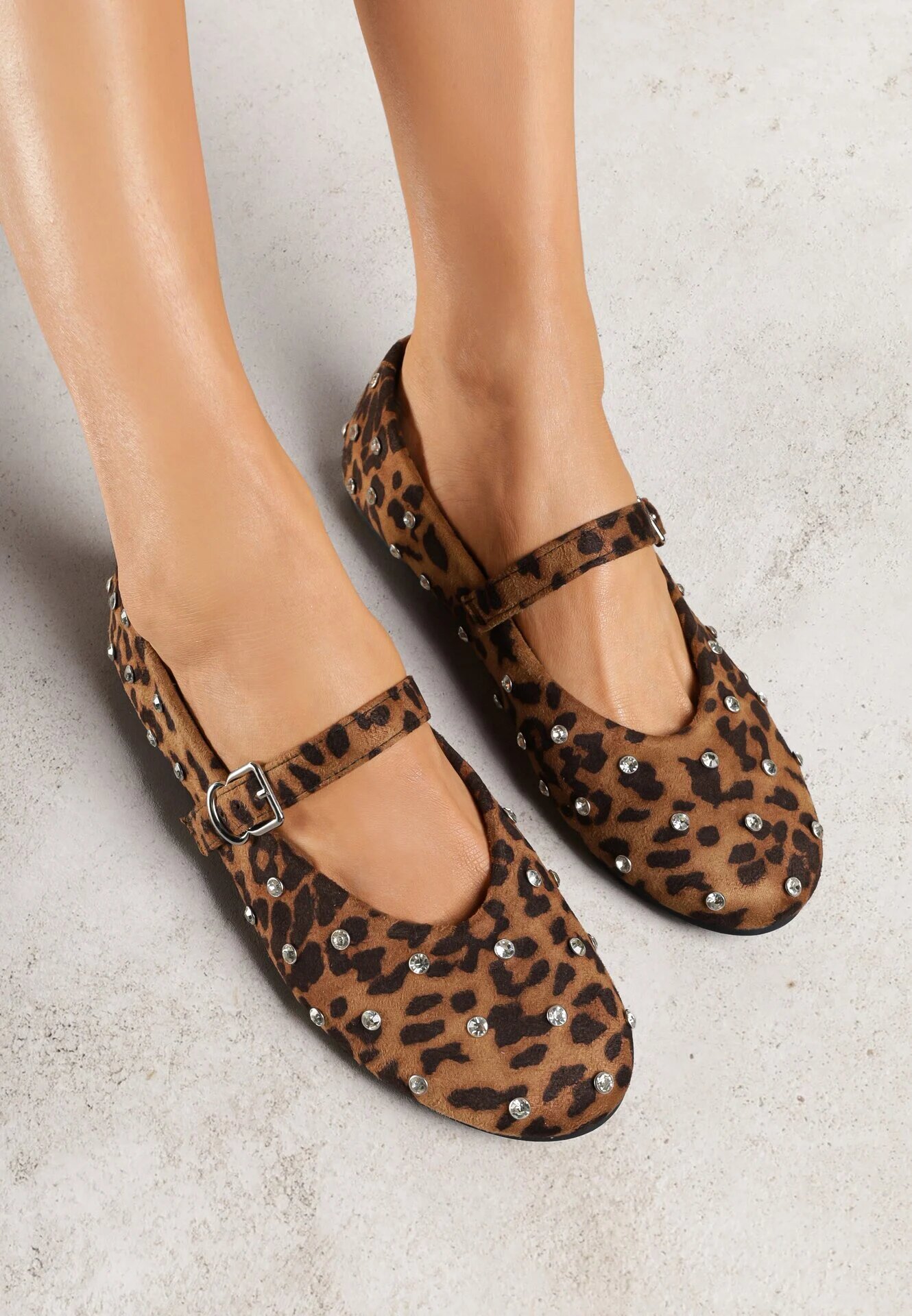 vices Balerini Leopard cu ținte curea cu cataramă și branț din piele Riletra