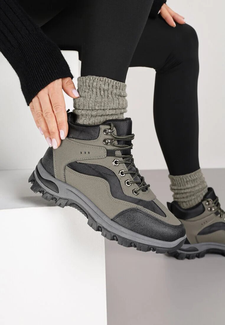 vices Bocanci trekking trapper Negru-Verde cu Model Geometric Anerisse