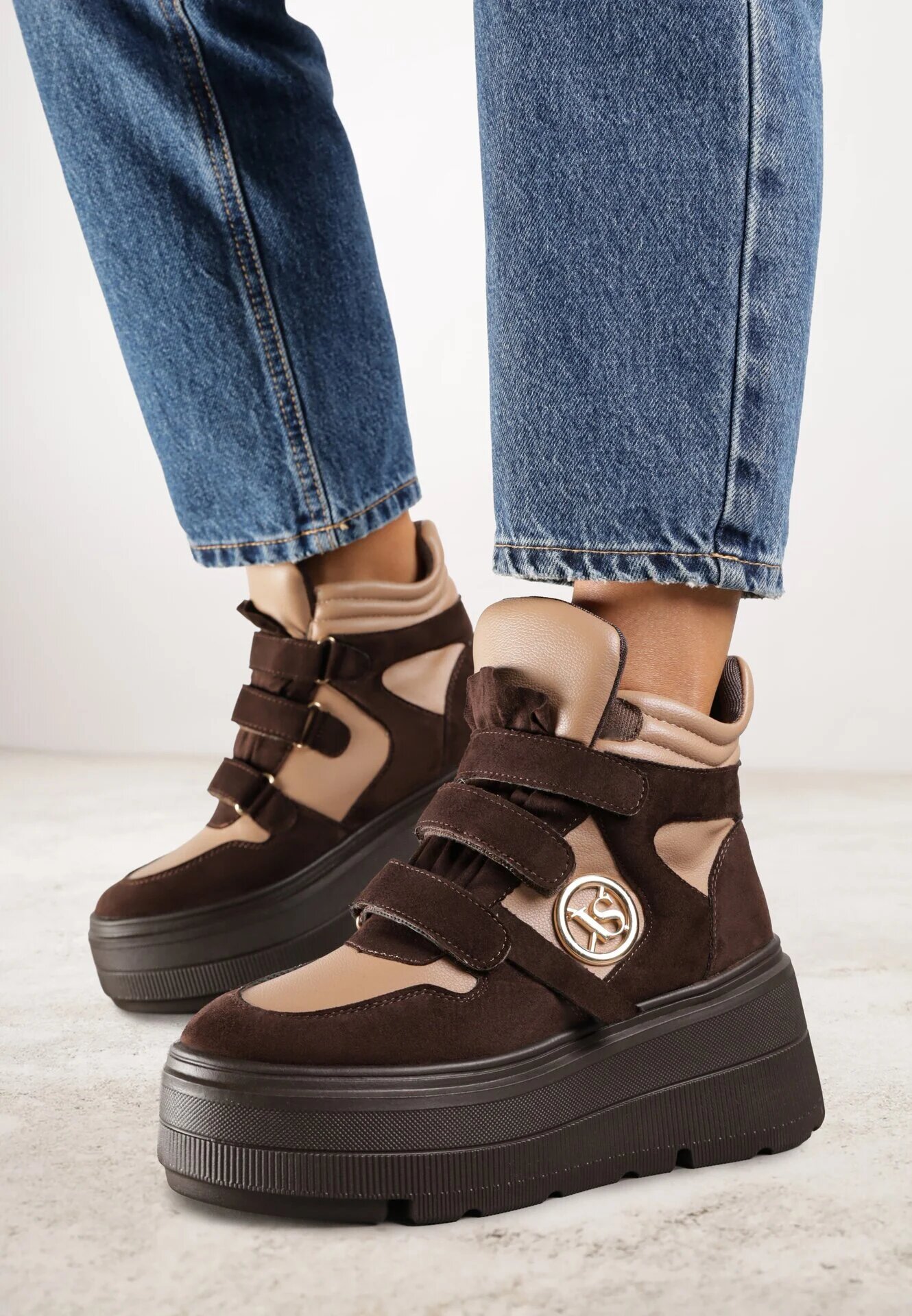 vices Botine Bej-Maro în stil sneakers pe platformă Afirriva