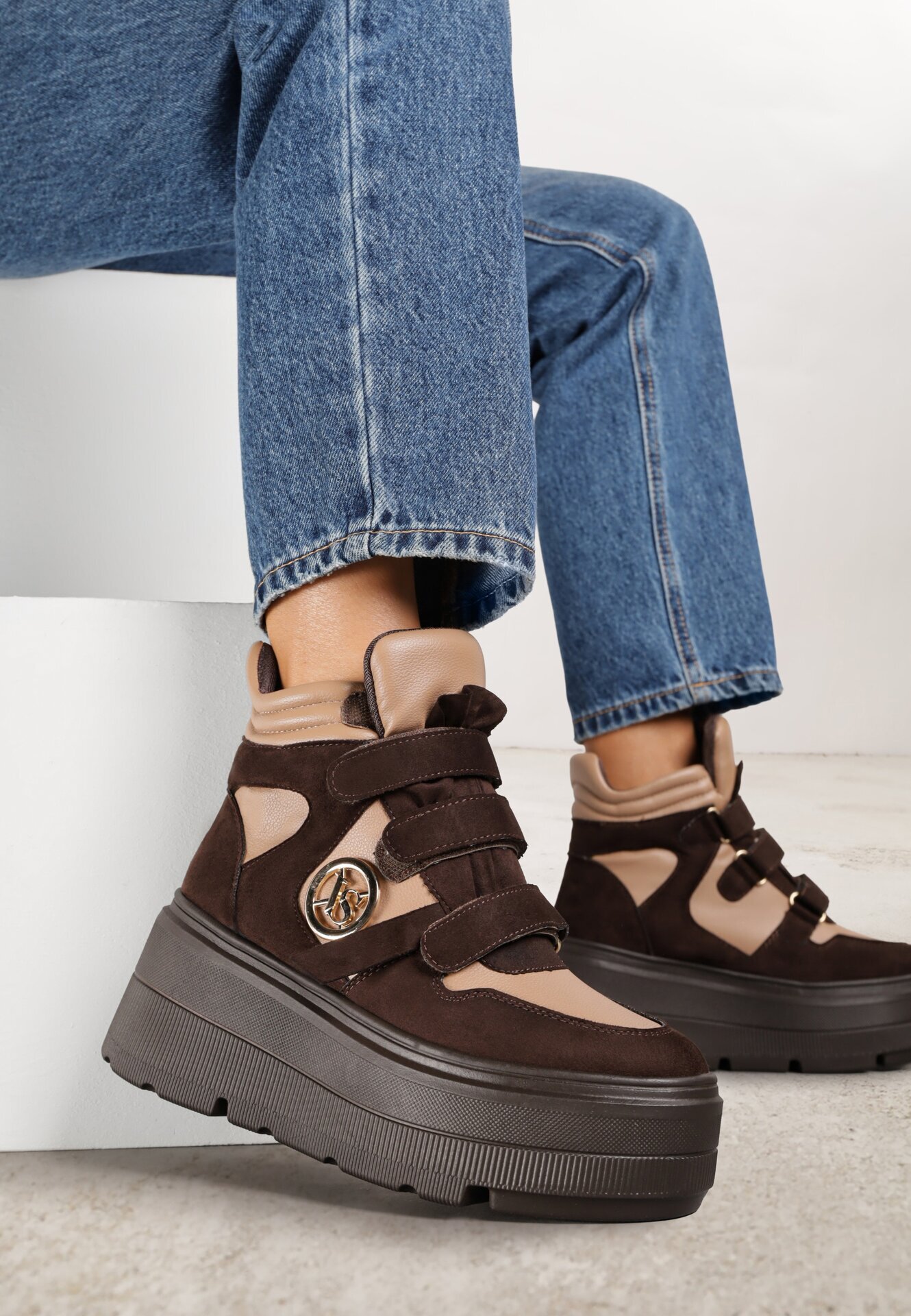 vices Botine Bej-Maro în stil sneakers pe platformă Afirriva