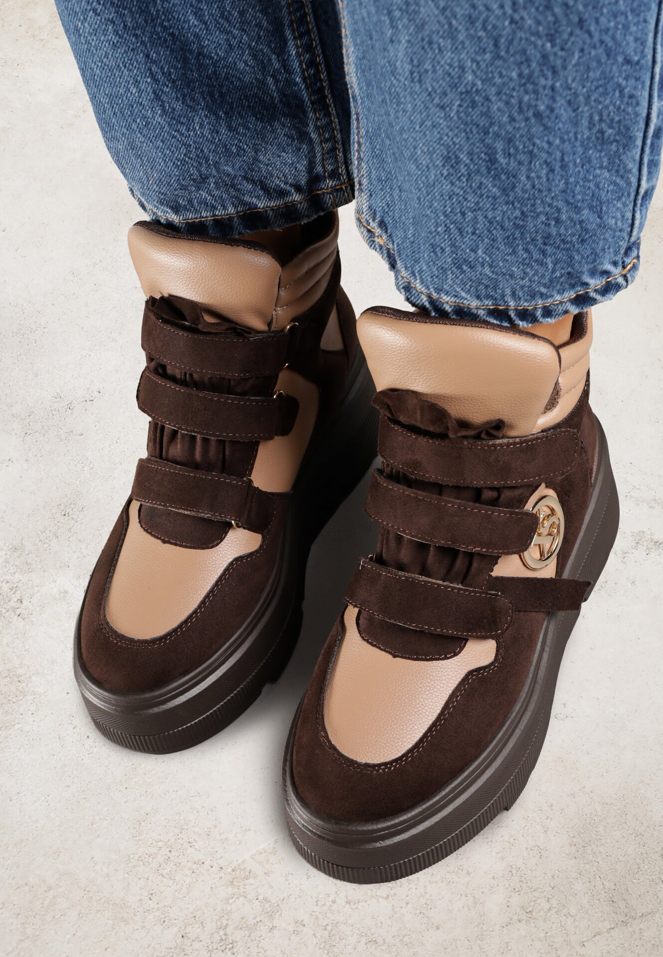 vices Botine Bej-Maro în stil sneakers pe platformă Afirriva
