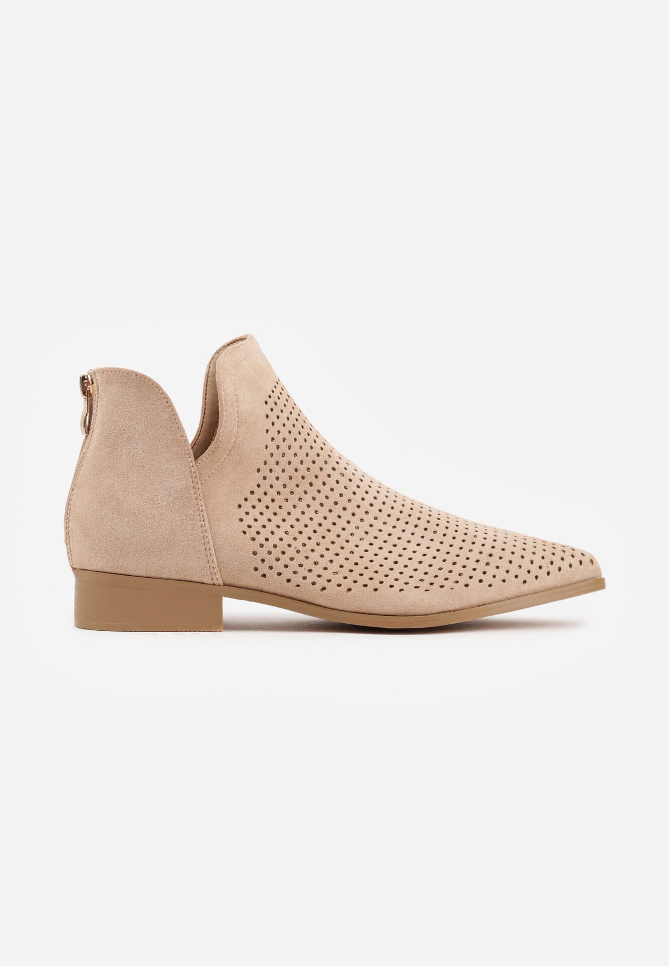 vices Botine Bej Perforate cu Talpă Plată cu Decupaj Decorativ Selenith