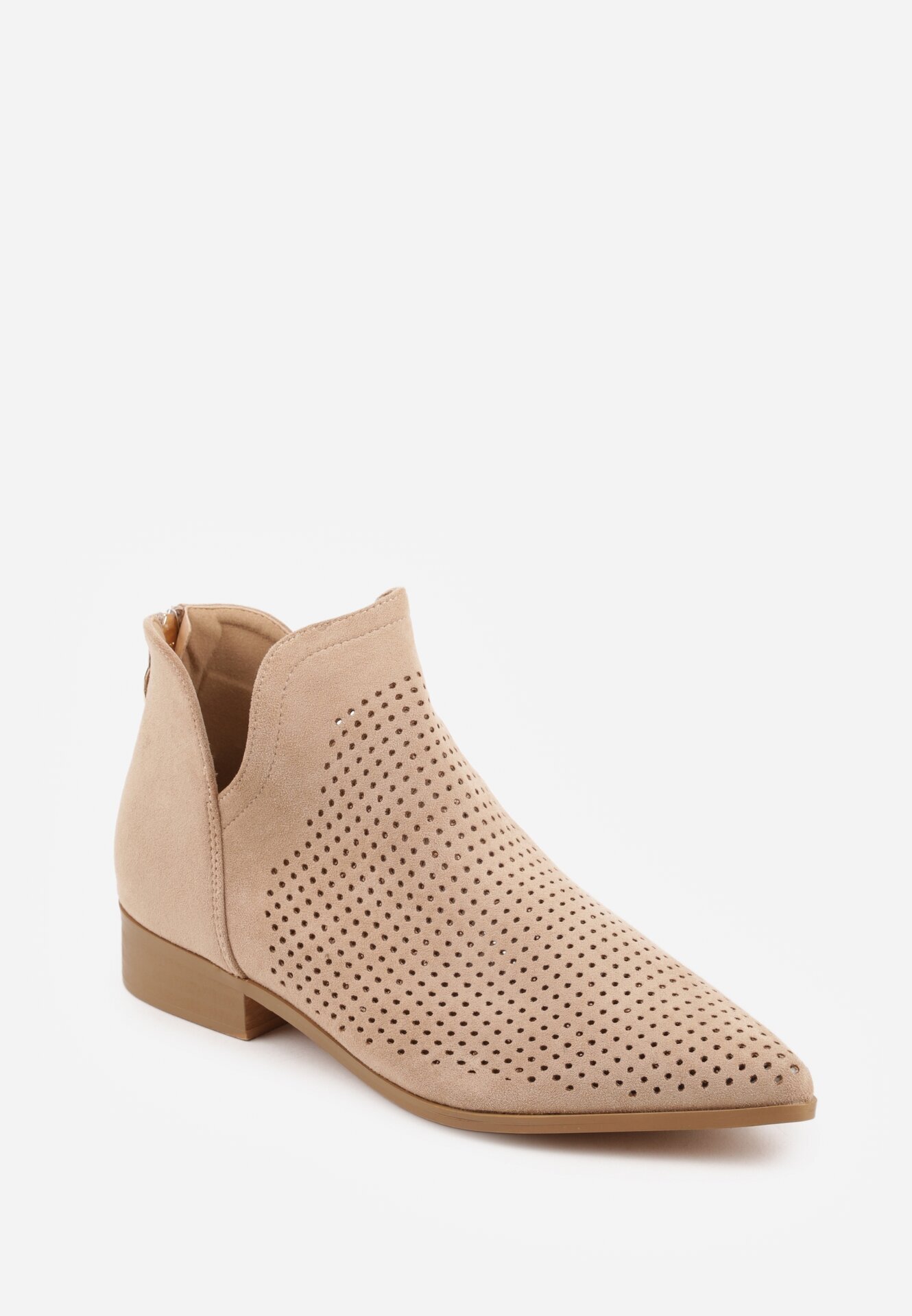 vices Botine Bej Perforate cu Talpă Plată cu Decupaj Decorativ Selenith